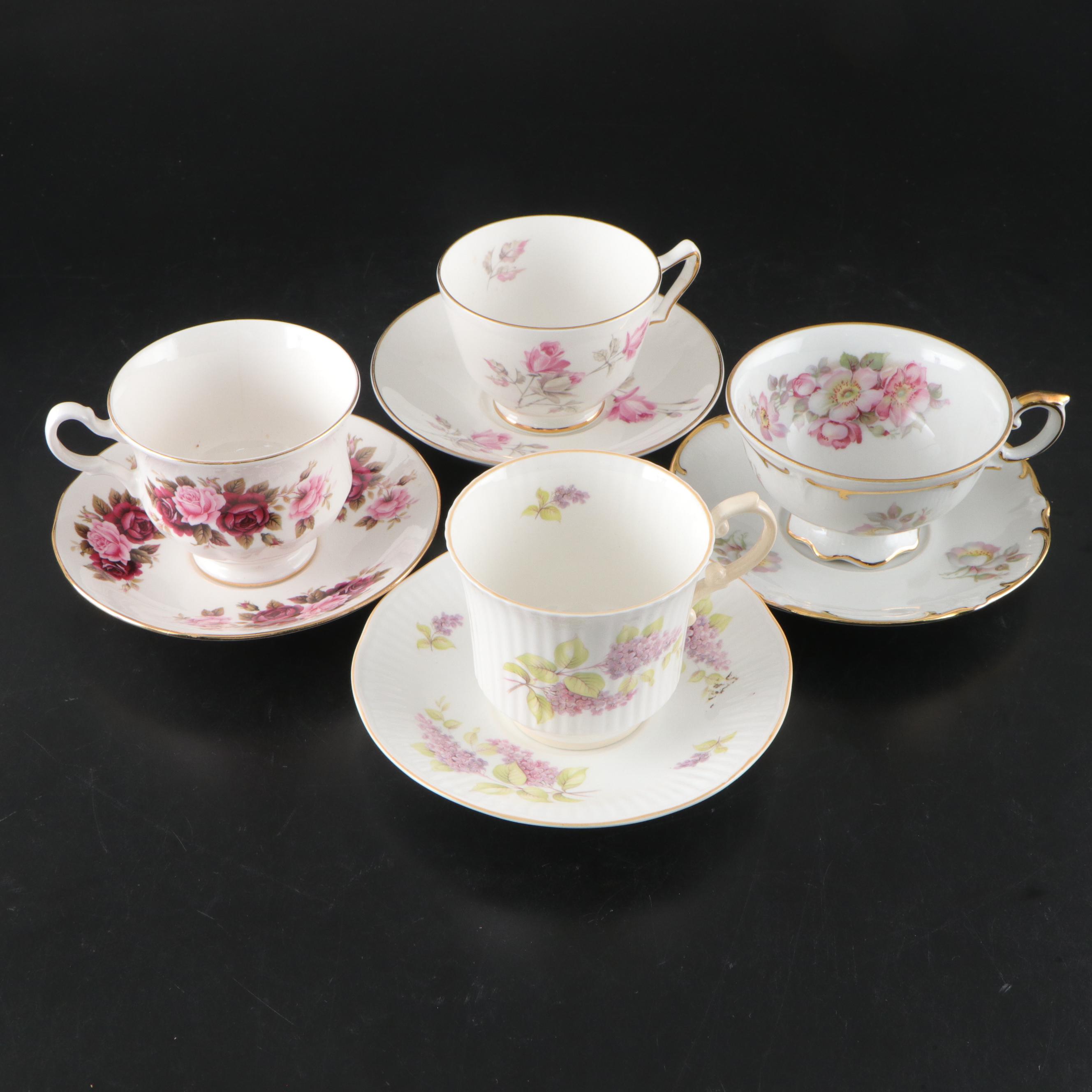 Rosiana China Co. Queen's with Other Bone China and Porcelain Cups and Saucers