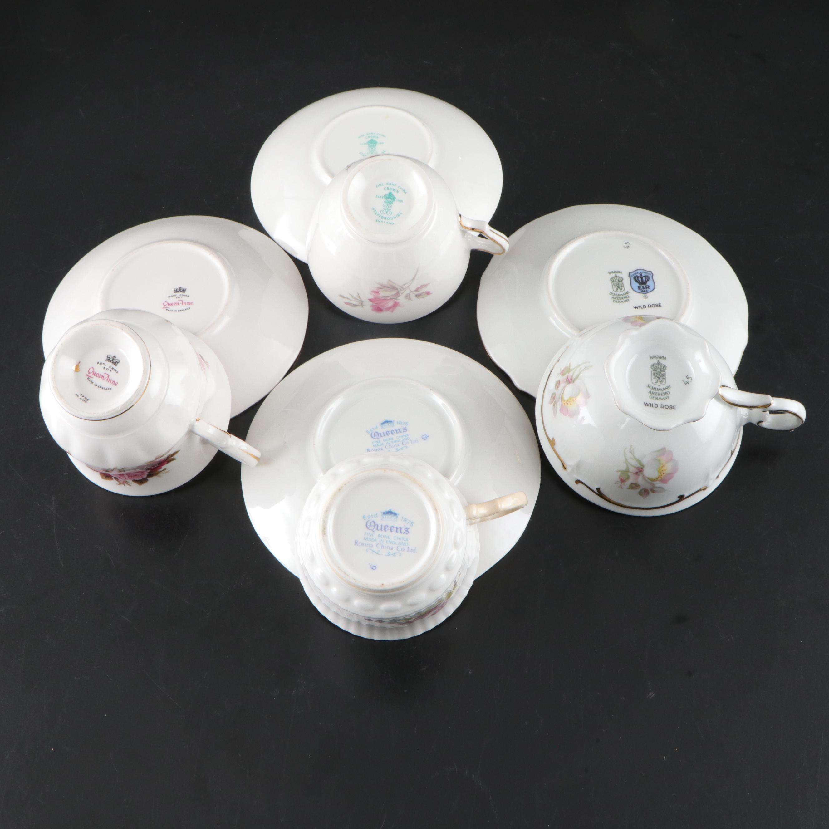 Rosiana China Co. Queen's with Other Bone China and Porcelain Cups and Saucers