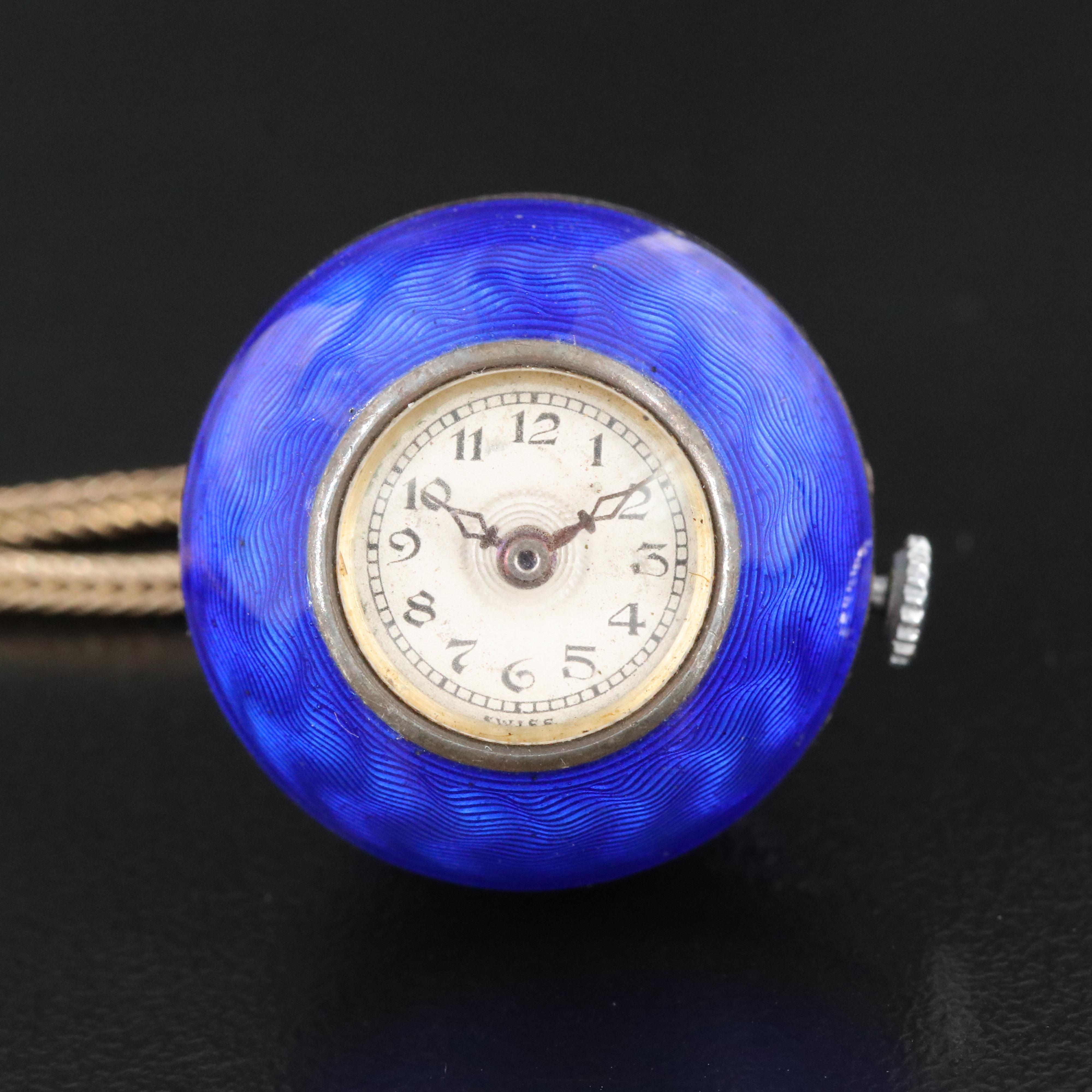 Antique Eton Blue Enamel Guilloché Pendant Watch