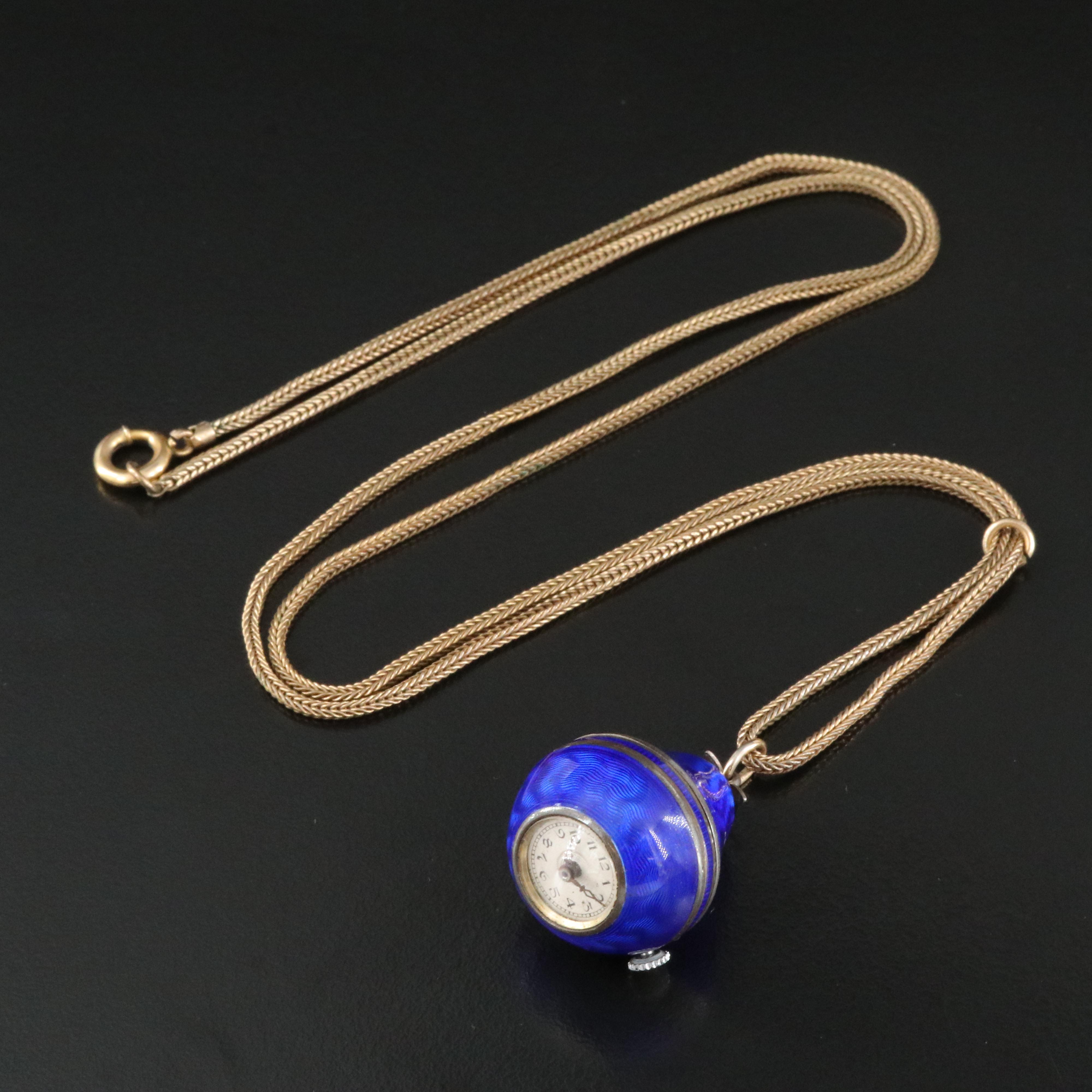 Antique Eton Blue Enamel Guilloché Pendant Watch