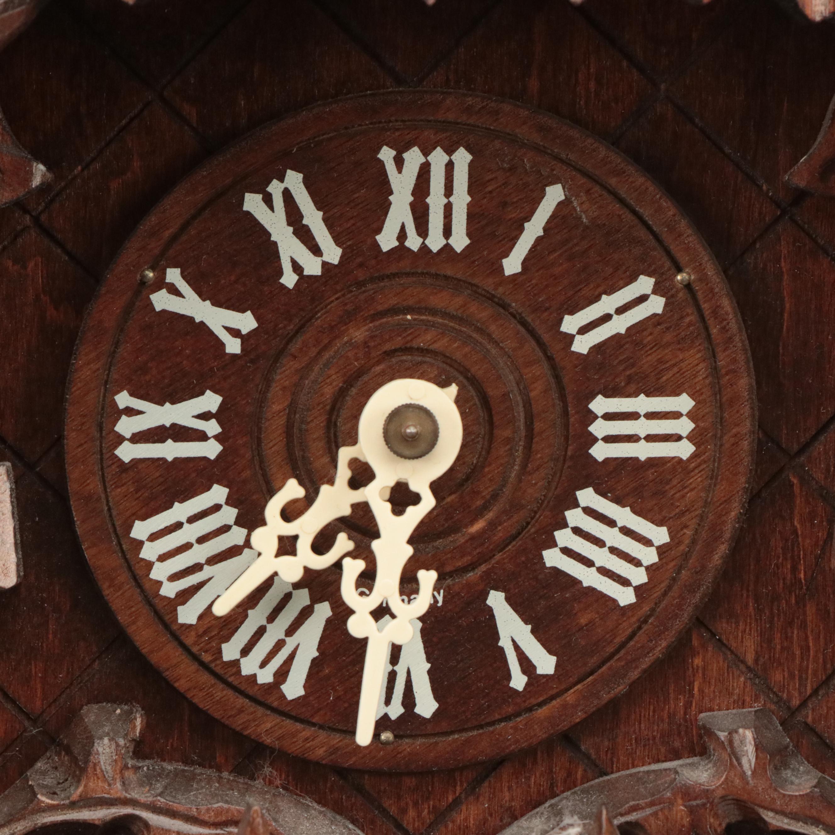 German Black Forest Style Hand-Carved Wood Cuckoo Clock