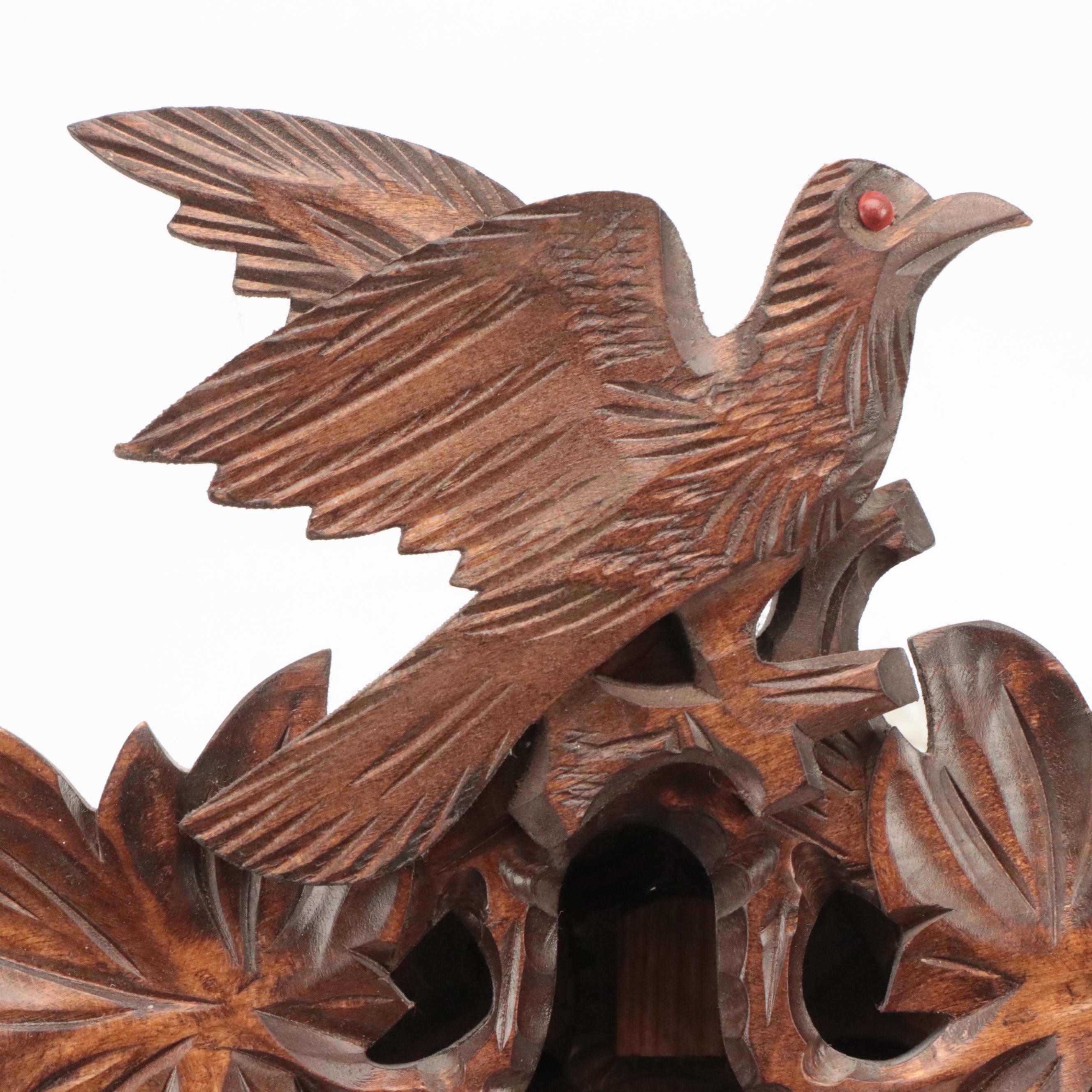 German Black Forest Style Hand-Carved Wood Cuckoo Clock