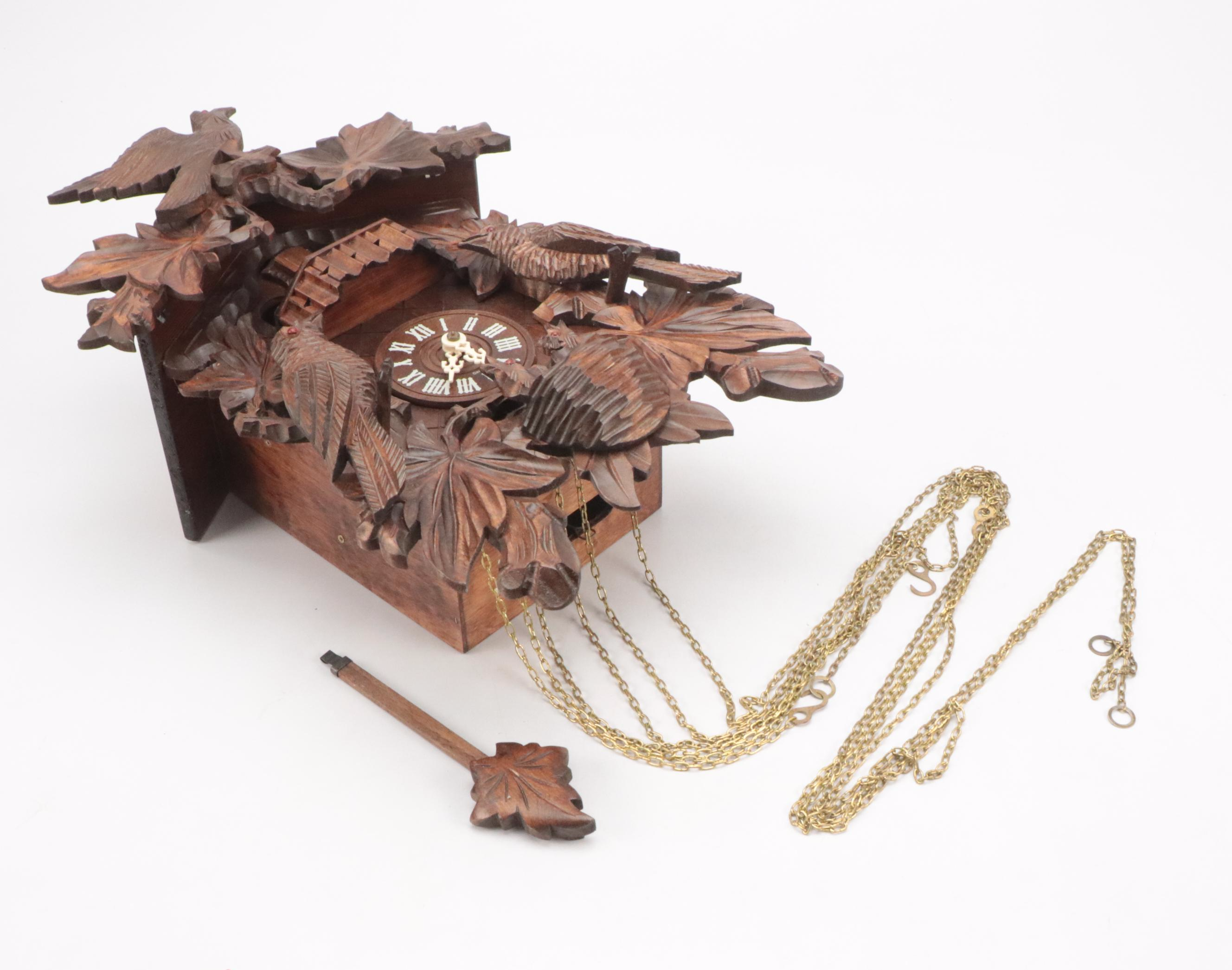 German Black Forest Style Hand-Carved Wood Cuckoo Clock