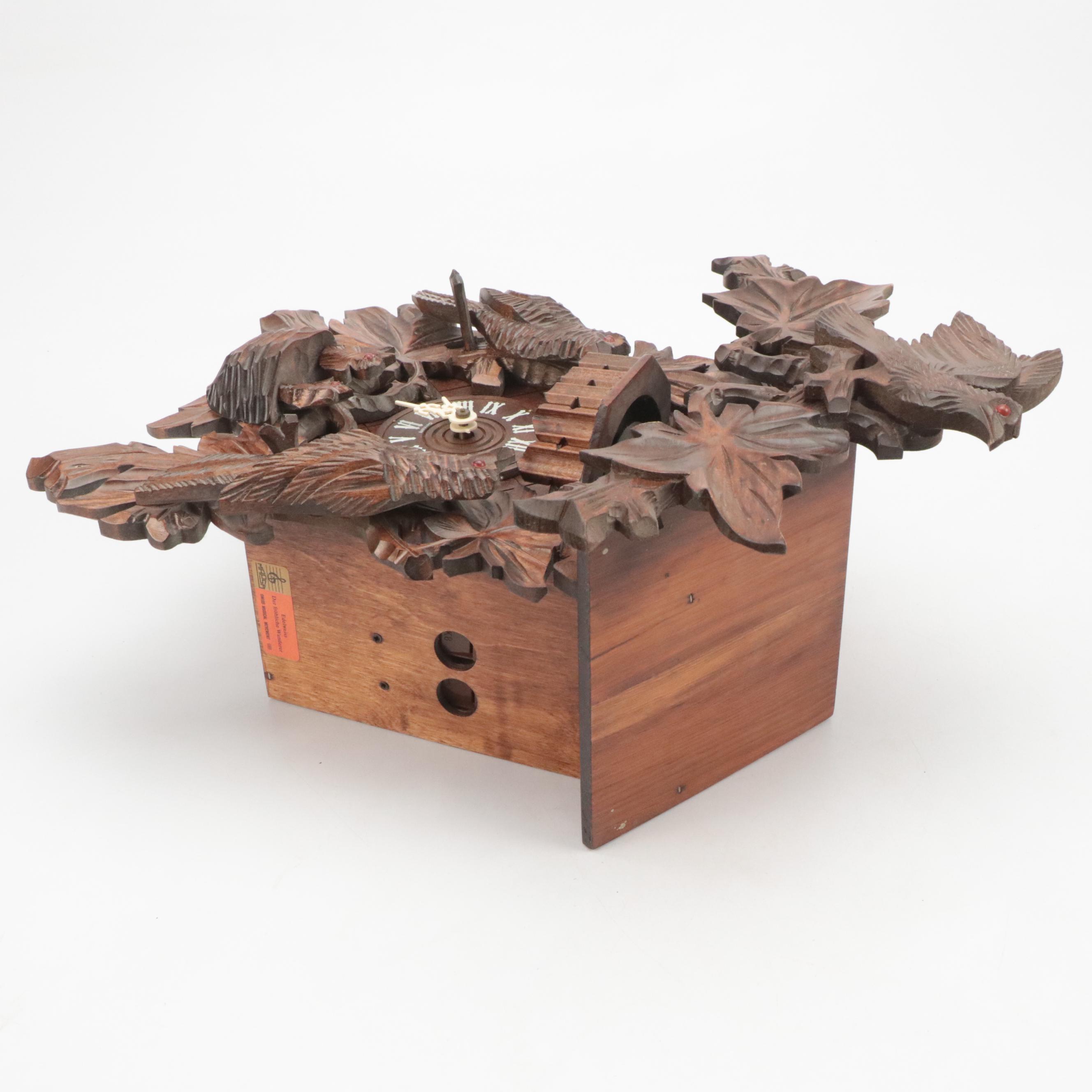 German Black Forest Style Hand-Carved Wood Cuckoo Clock