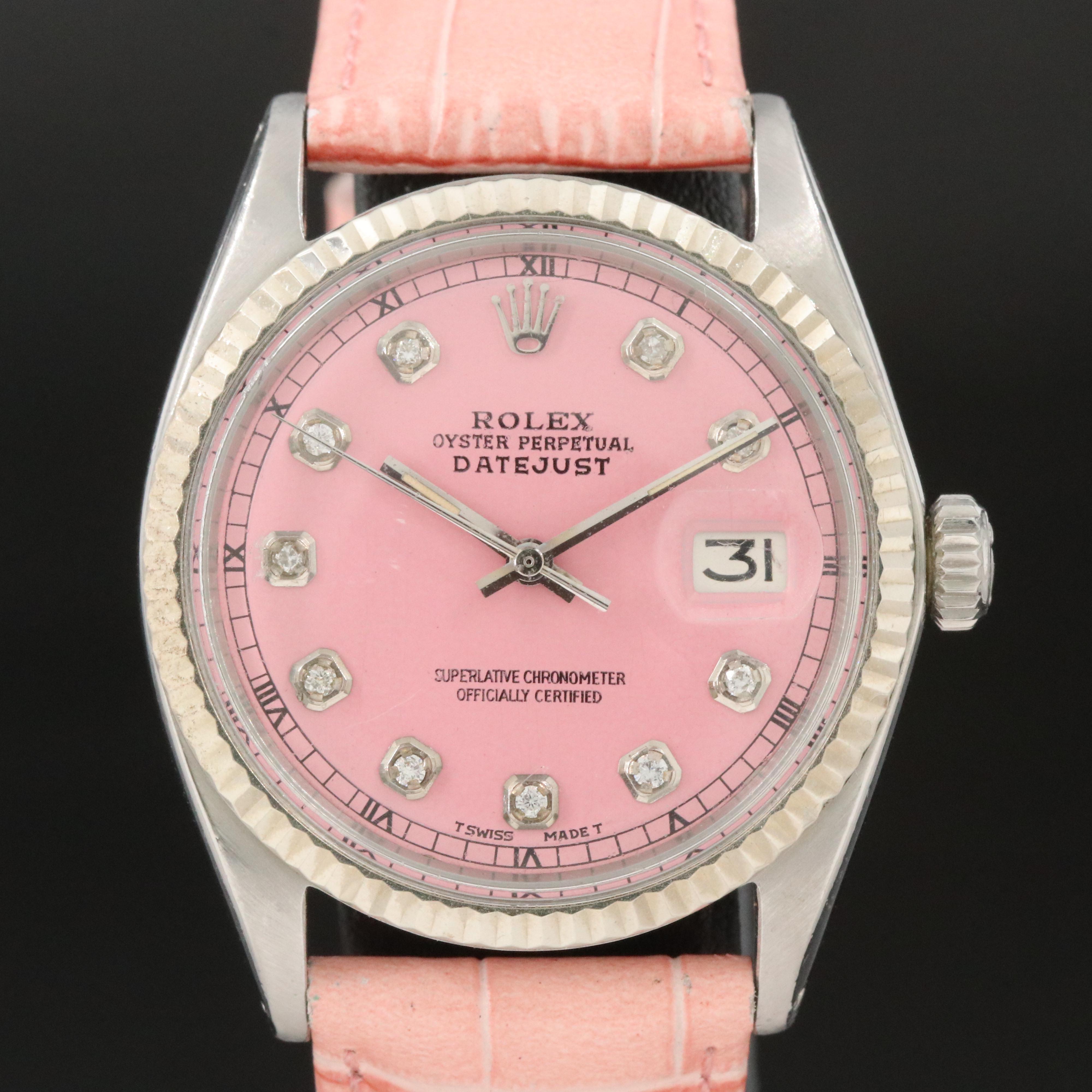 Rolex Datejust 1601 Custom Diamond Set Pink Dial Watch