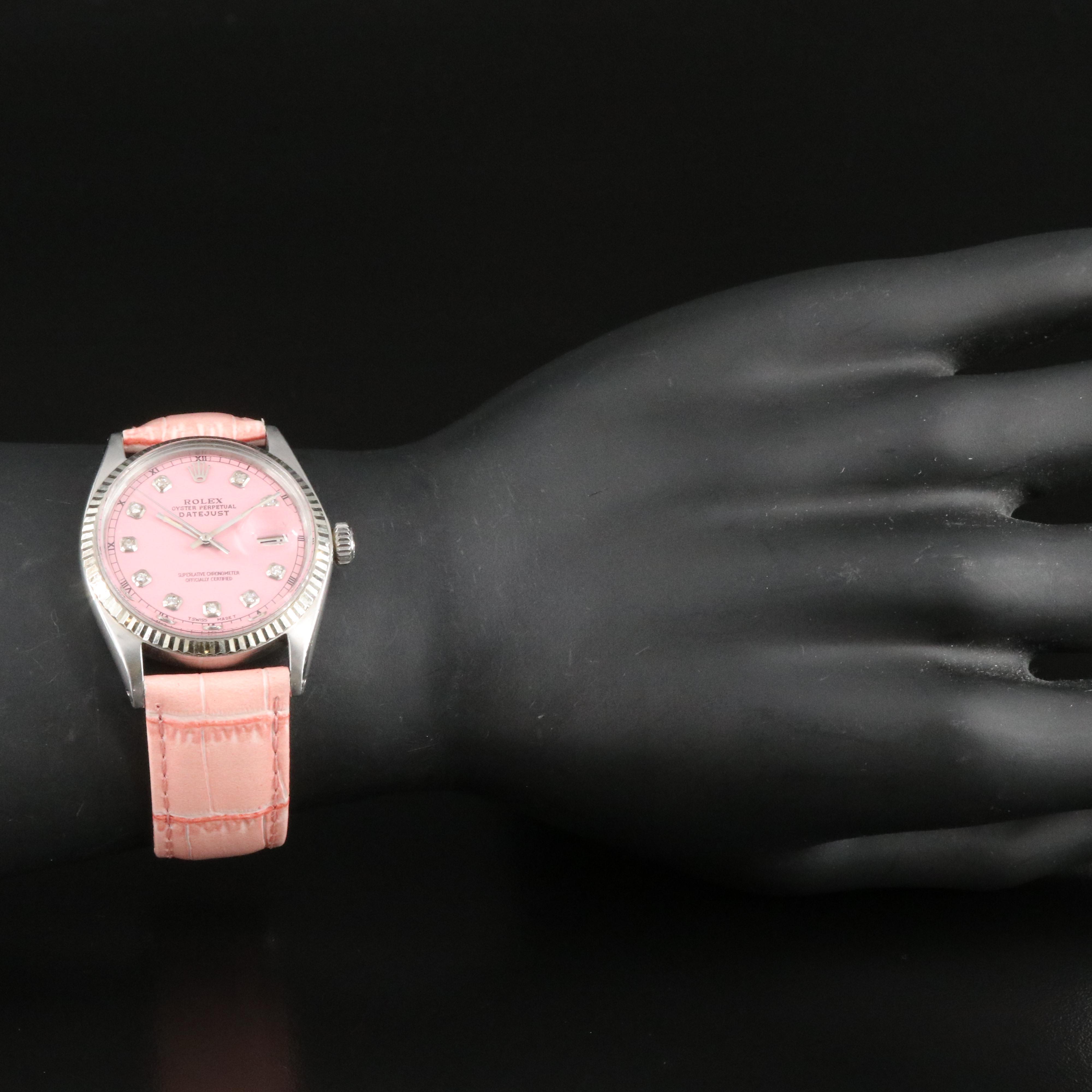 Rolex Datejust 1601 Custom Diamond Set Pink Dial Watch