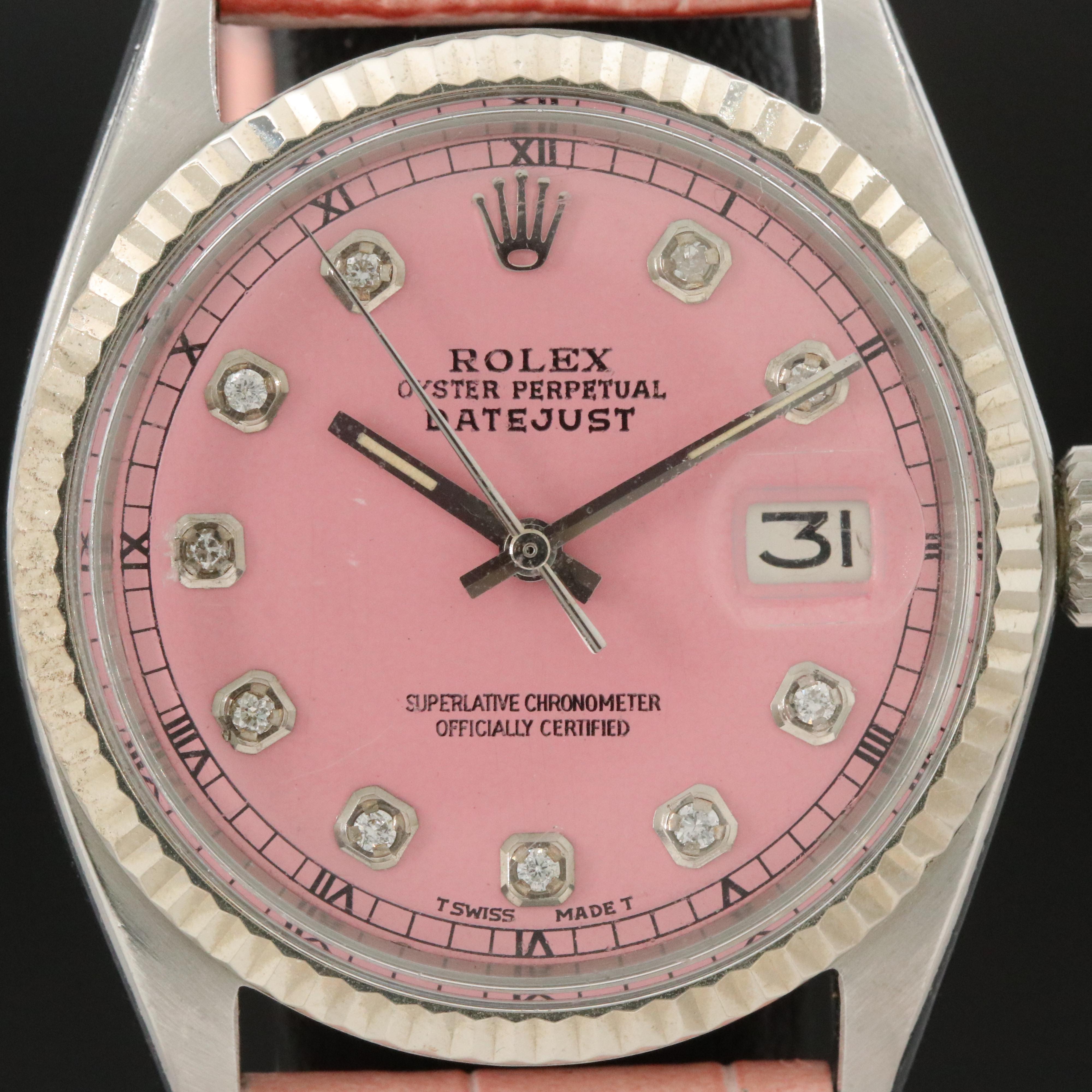 Rolex Datejust 1601 Custom Diamond Set Pink Dial Watch