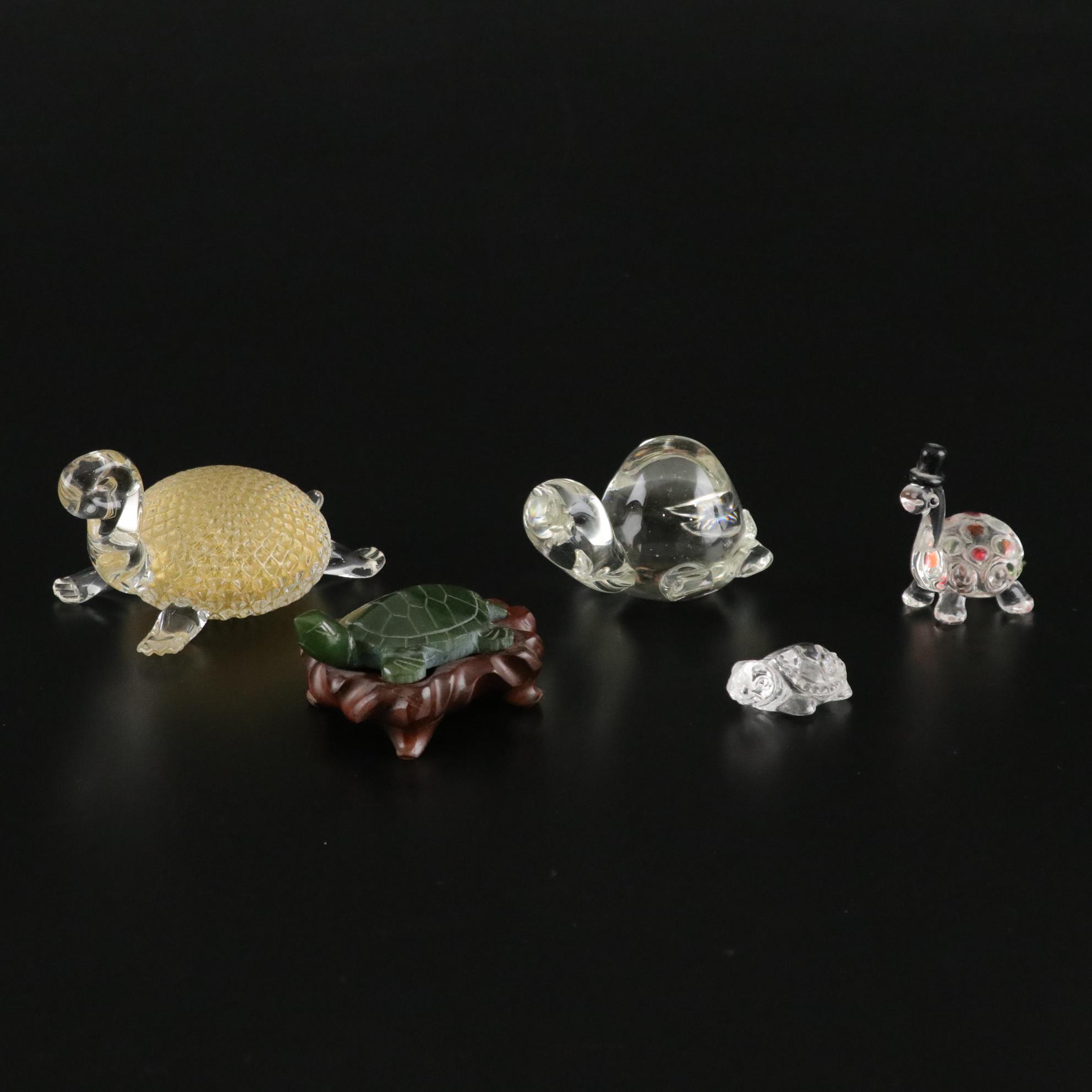 Carved Nephrite Turtle Figurine with Goebel Glass Turtle Figurine and More
