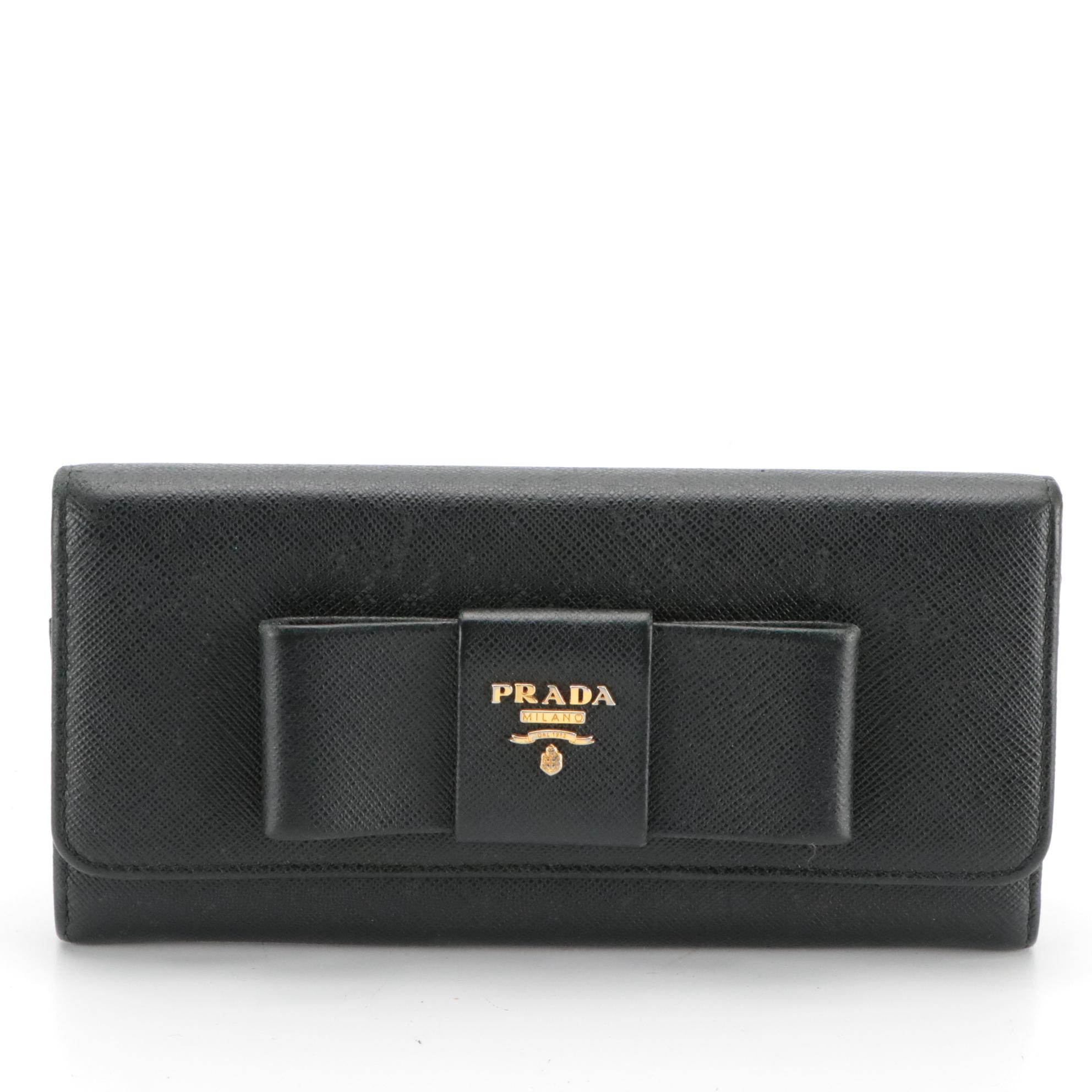 Prada 1MH132 Bow Wallet in Saffiano Leather with ID Case and Box
