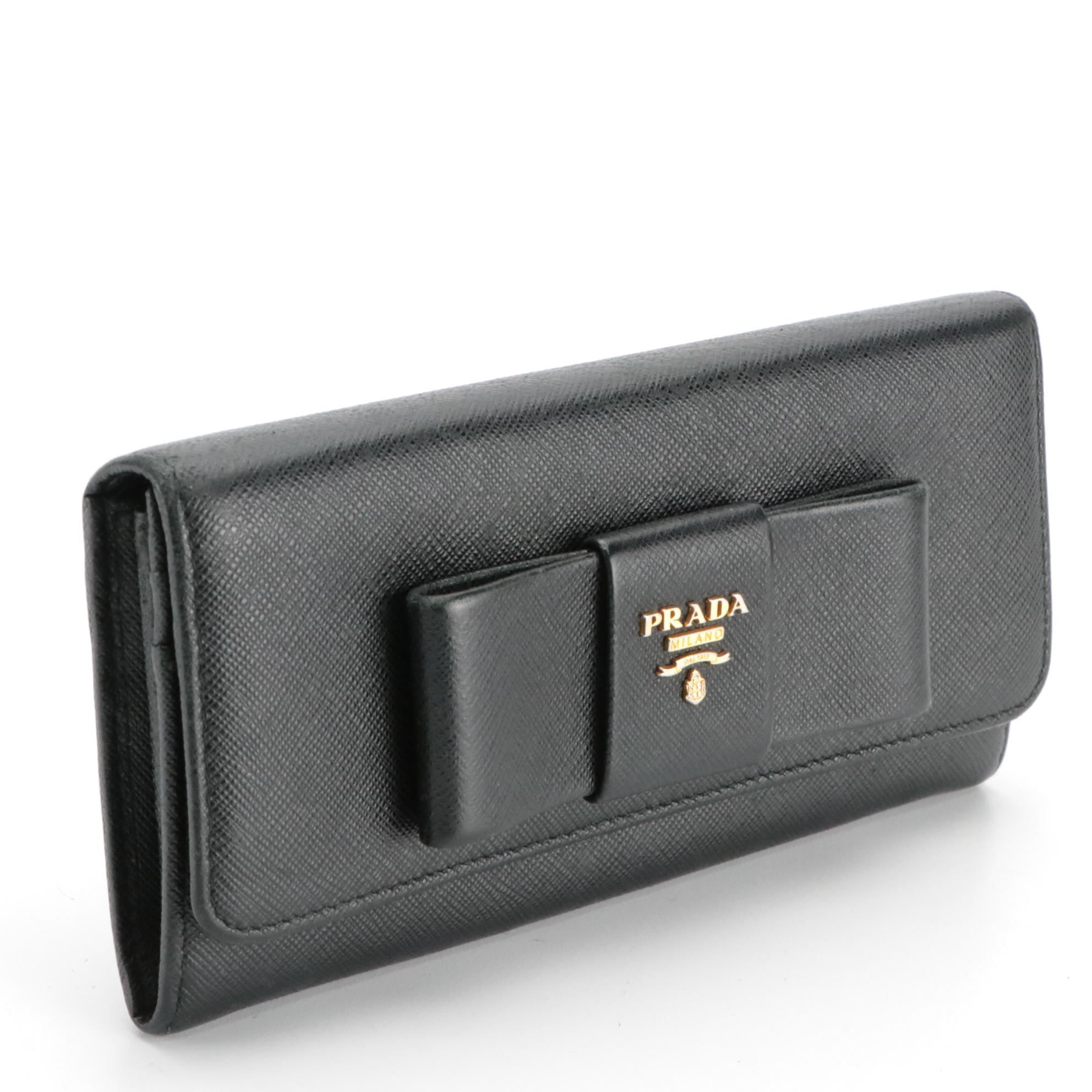 Prada 1MH132 Bow Wallet in Saffiano Leather with ID Case and Box