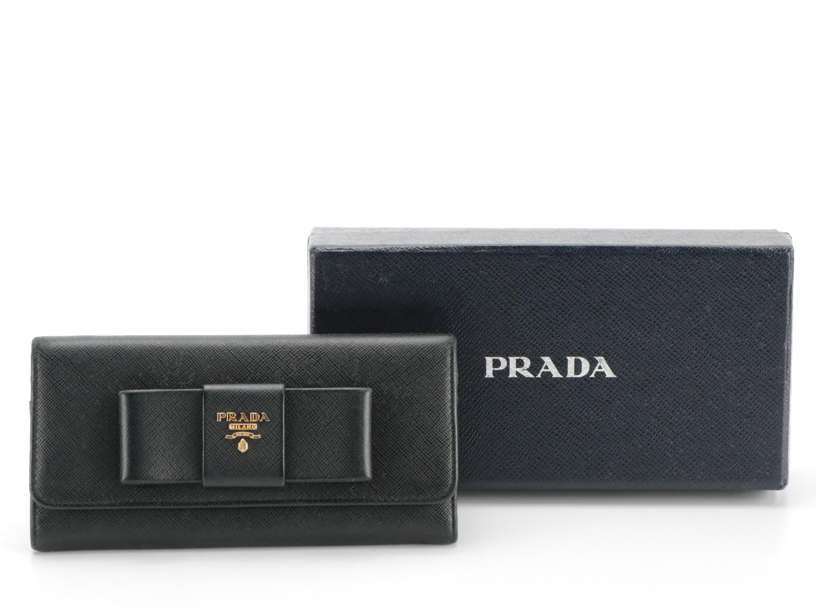 Prada 1MH132 Bow Wallet in Saffiano Leather with ID Case and Box