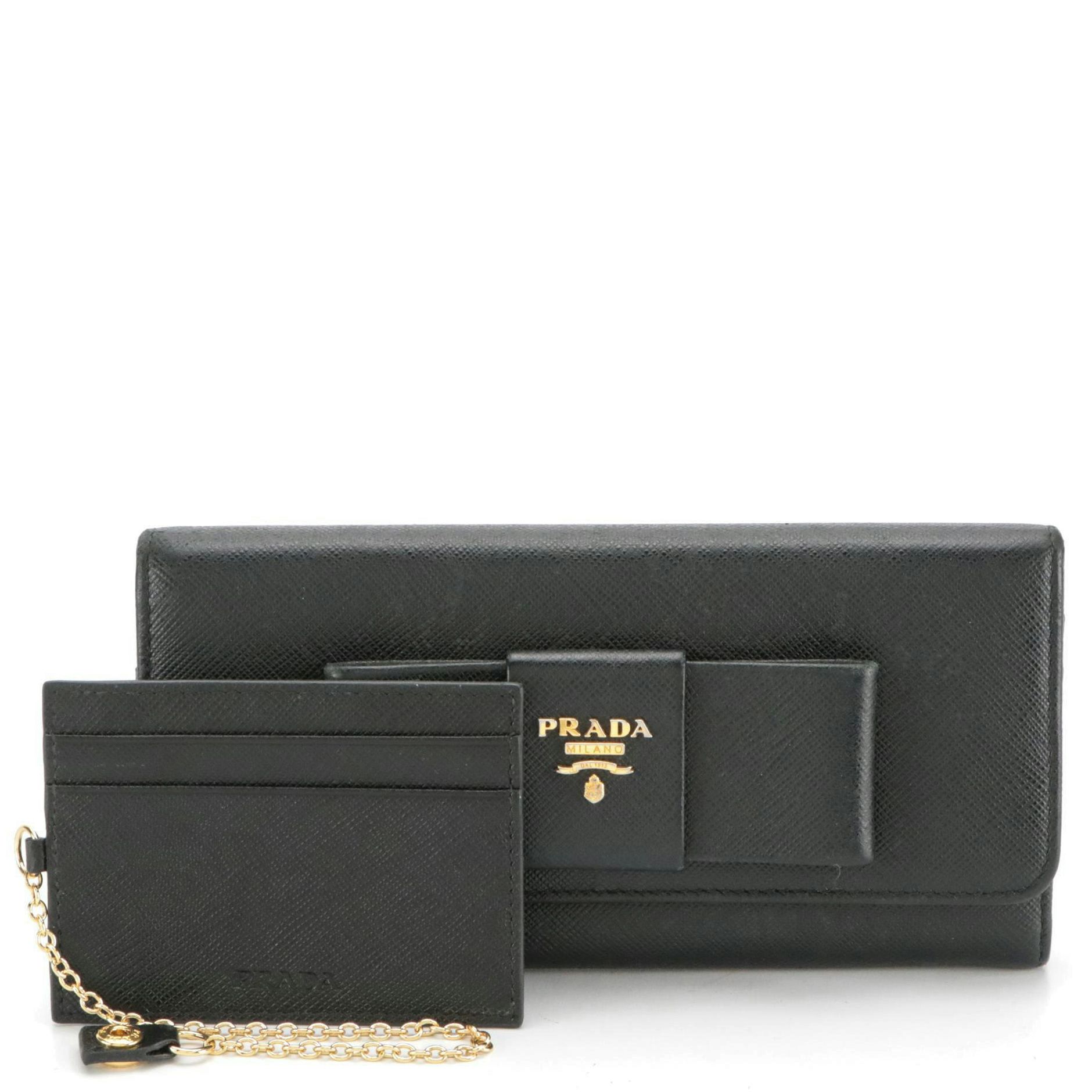 Prada 1MH132 Bow Wallet in Saffiano Leather with ID Case and Box