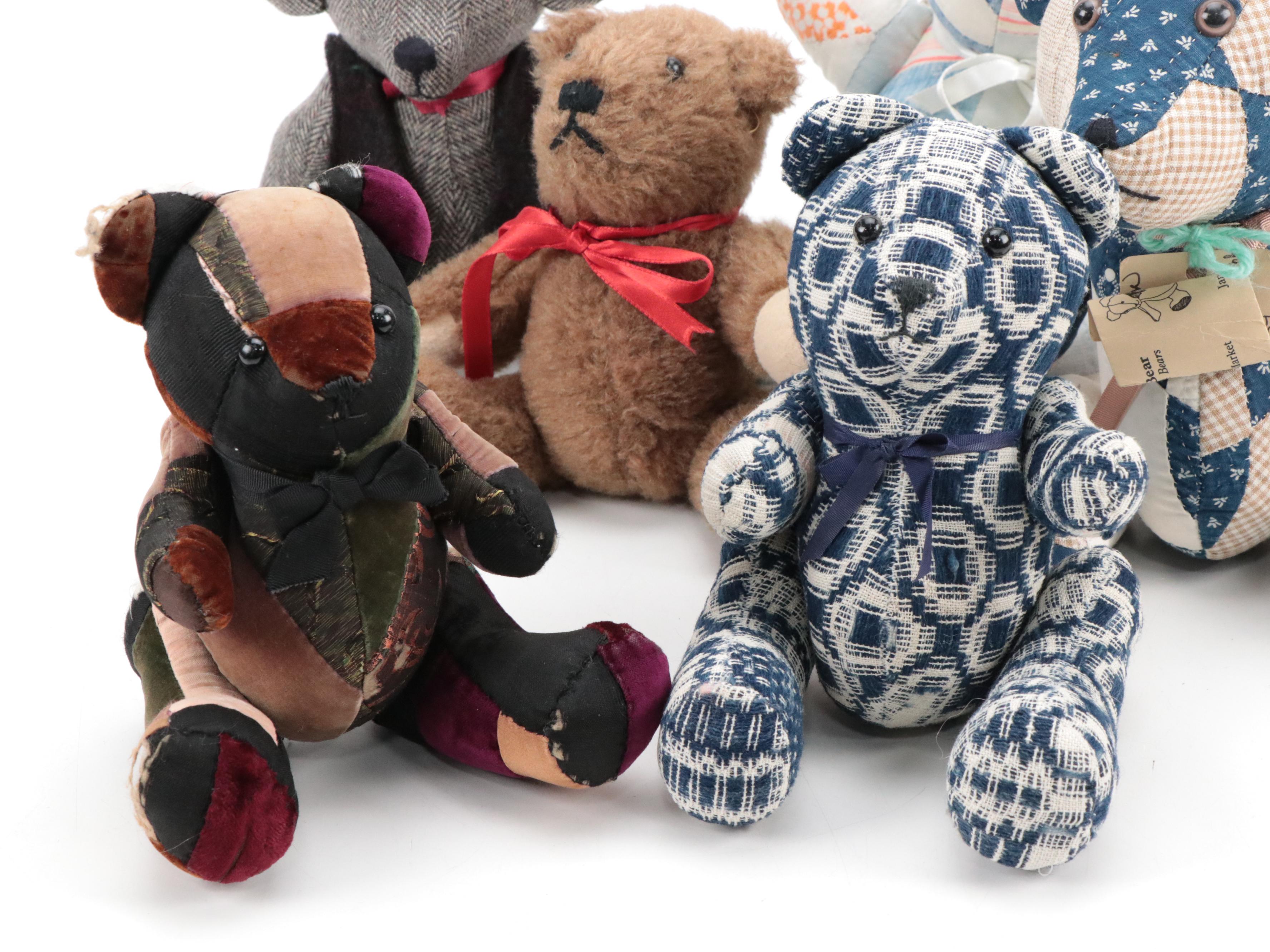 Little Brown Bear with Other Stitched and Stuffed Bears, Vintage