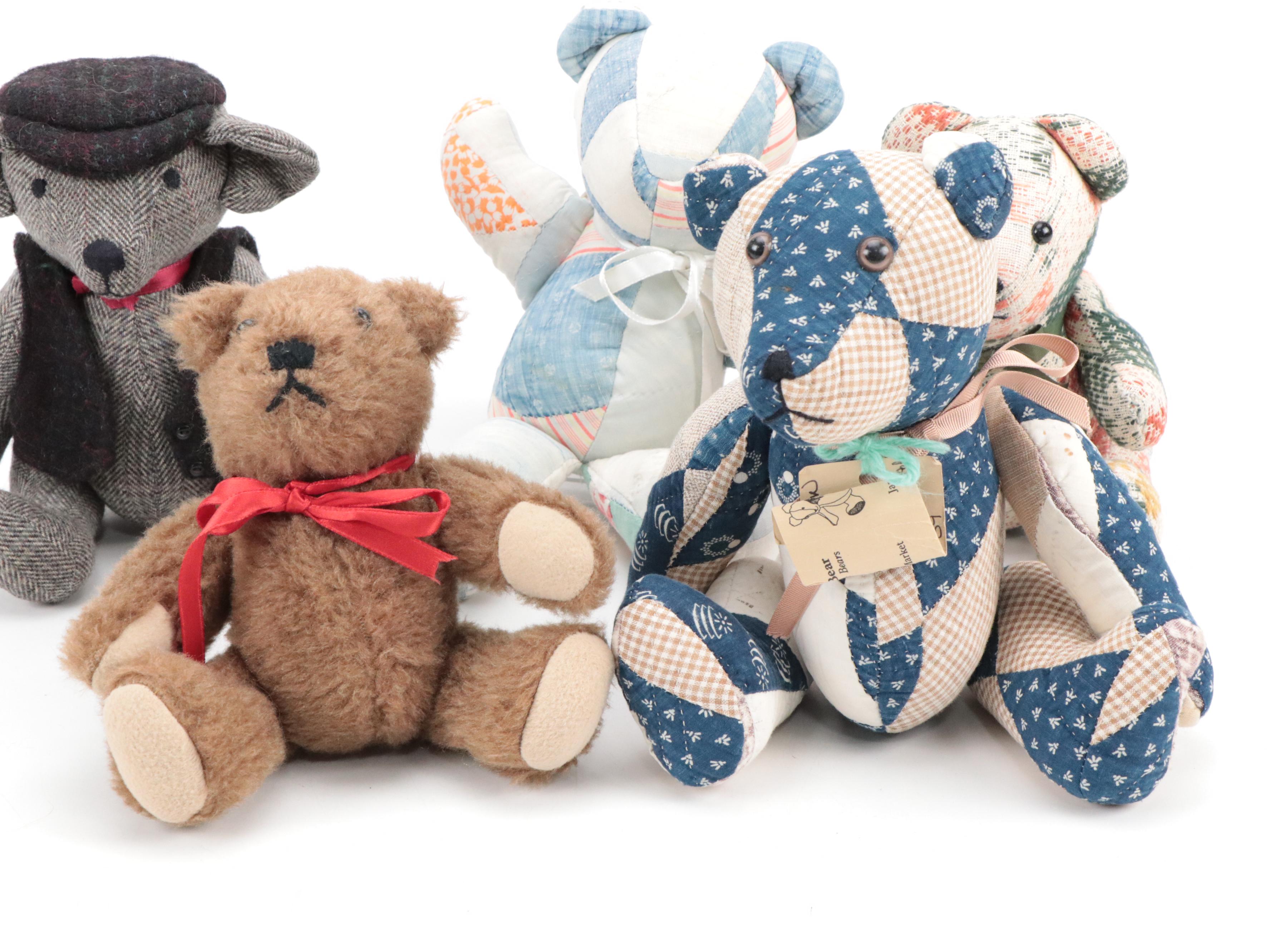 Little Brown Bear with Other Stitched and Stuffed Bears, Vintage