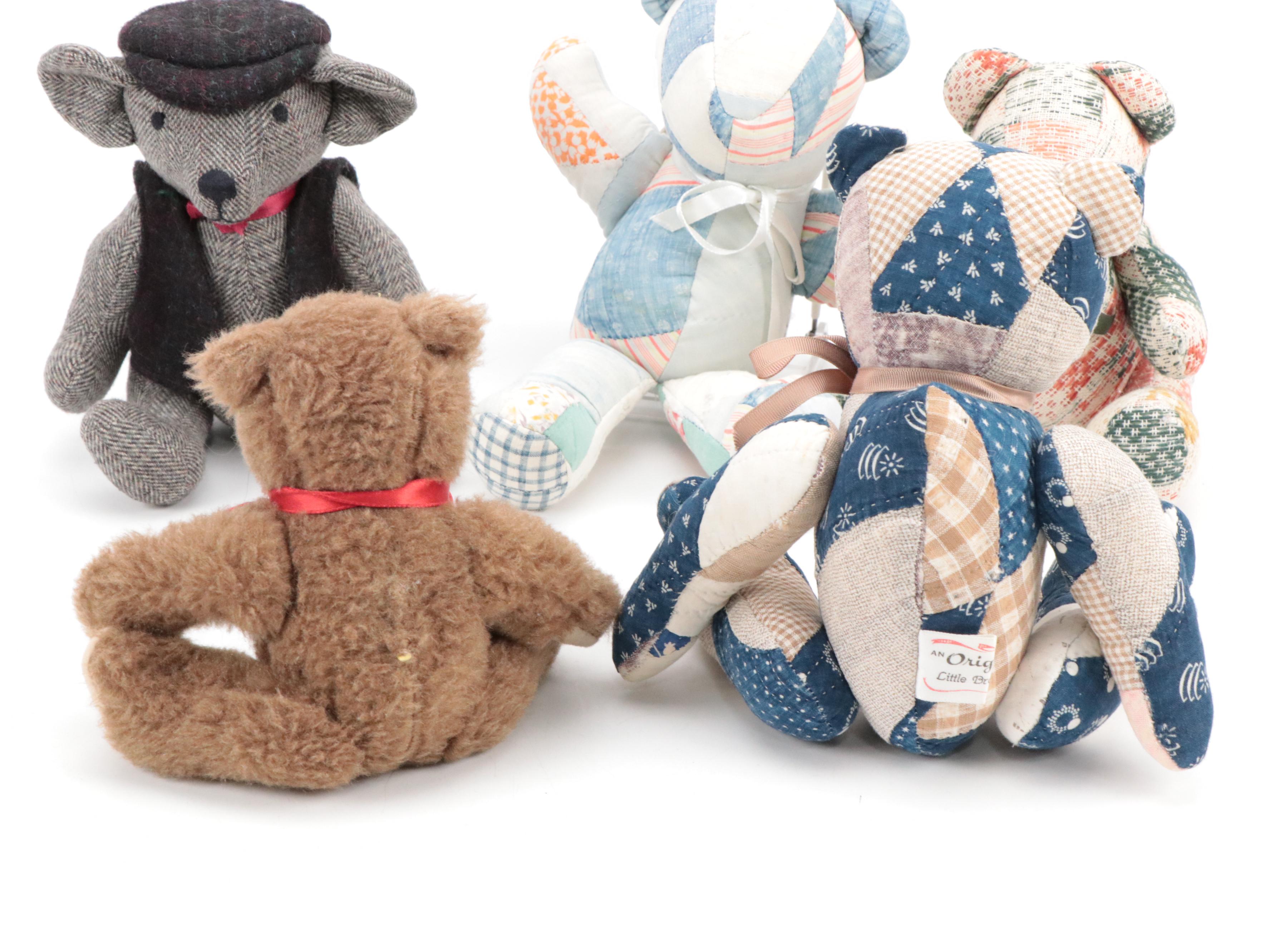 Little Brown Bear with Other Stitched and Stuffed Bears, Vintage