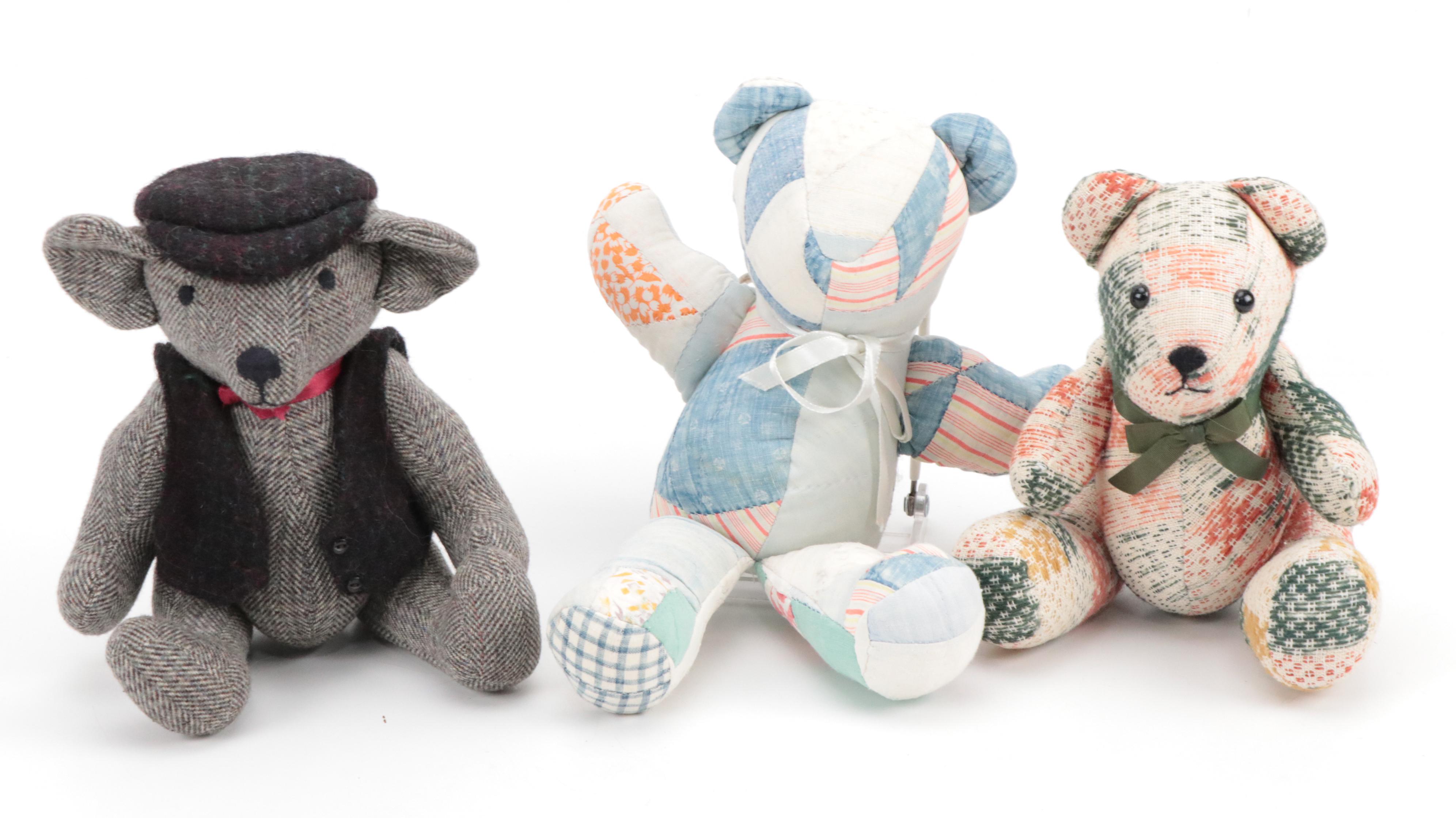 Little Brown Bear with Other Stitched and Stuffed Bears, Vintage