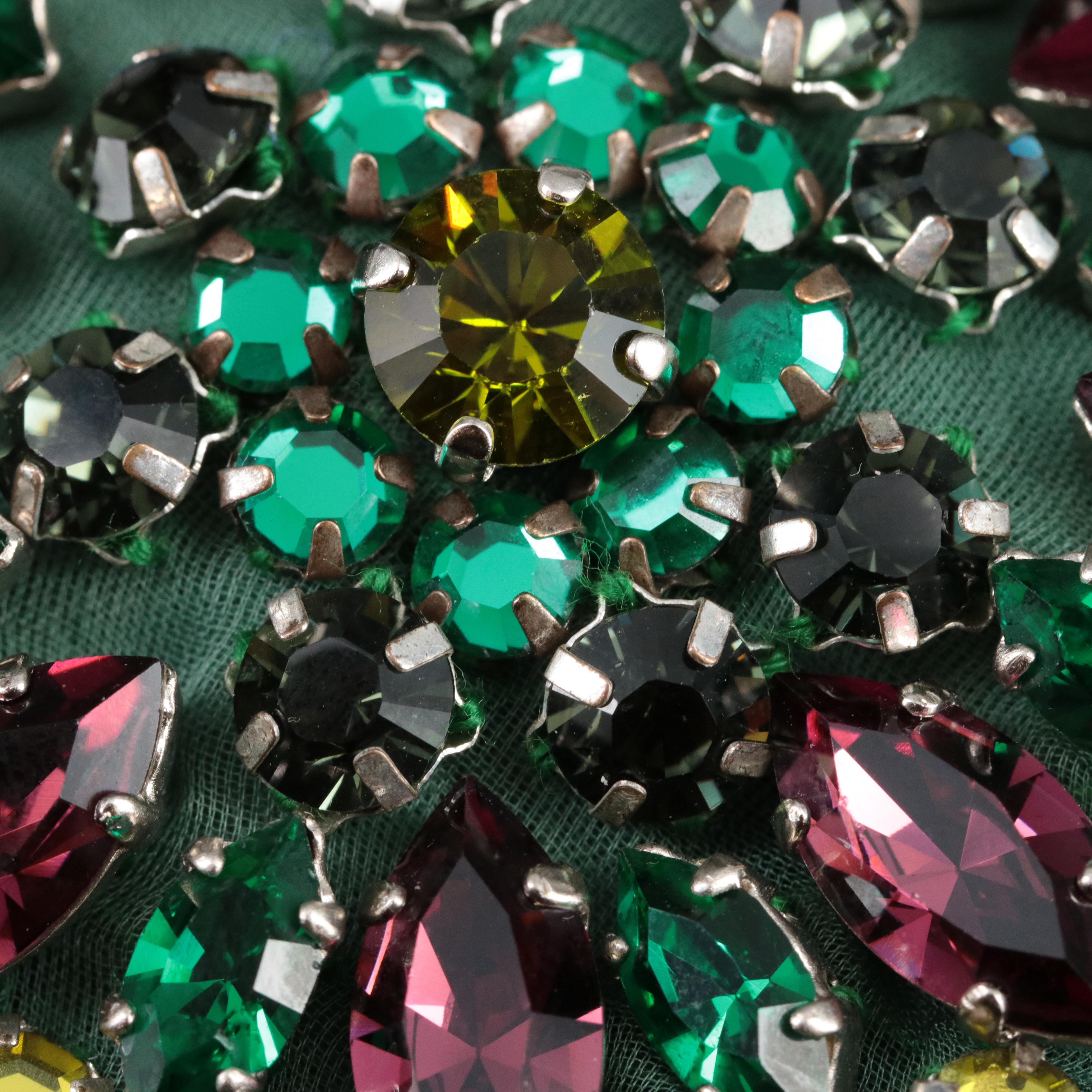 Prada Multi Color Crystal and Fabric Circular Brooch