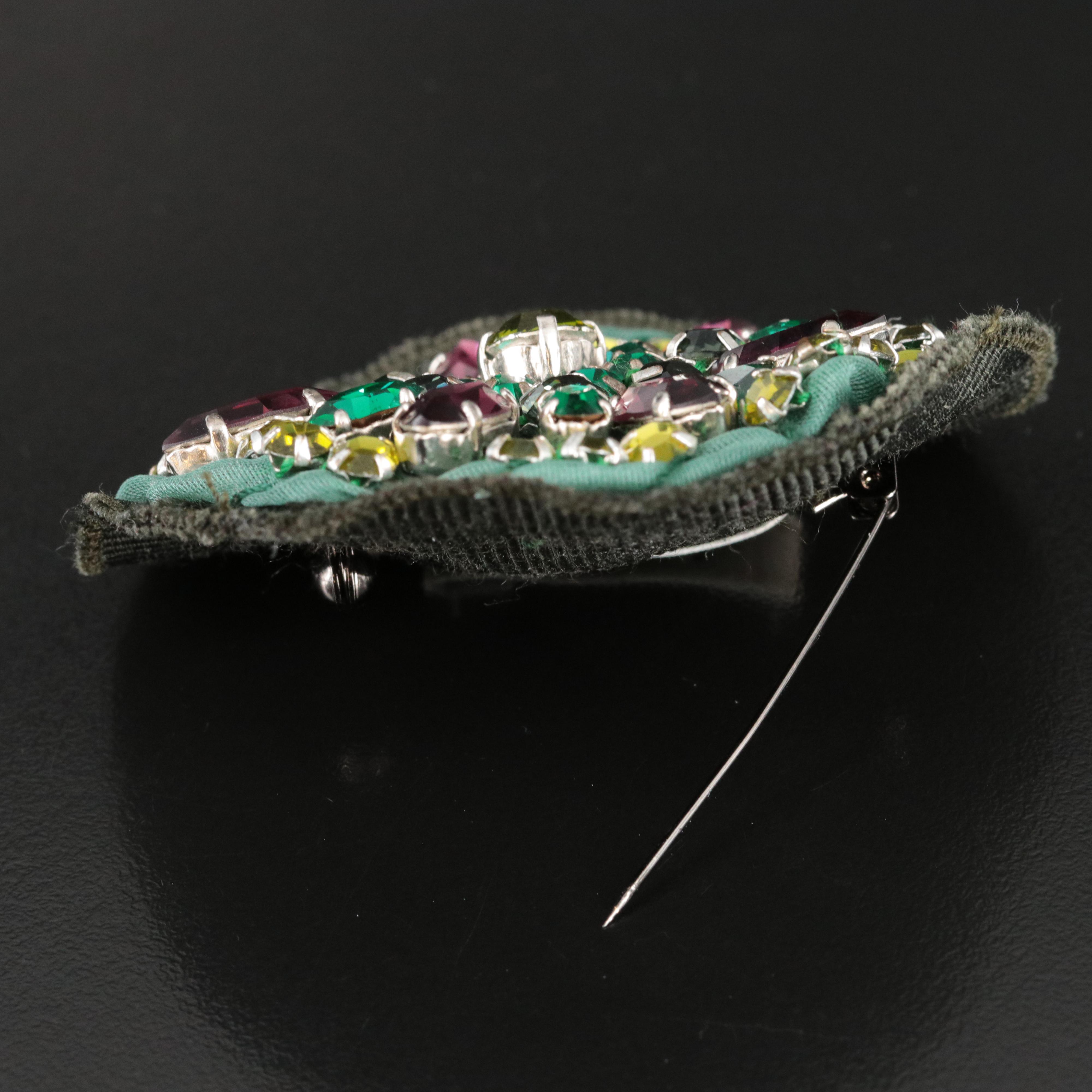 Prada Multi Color Crystal and Fabric Circular Brooch