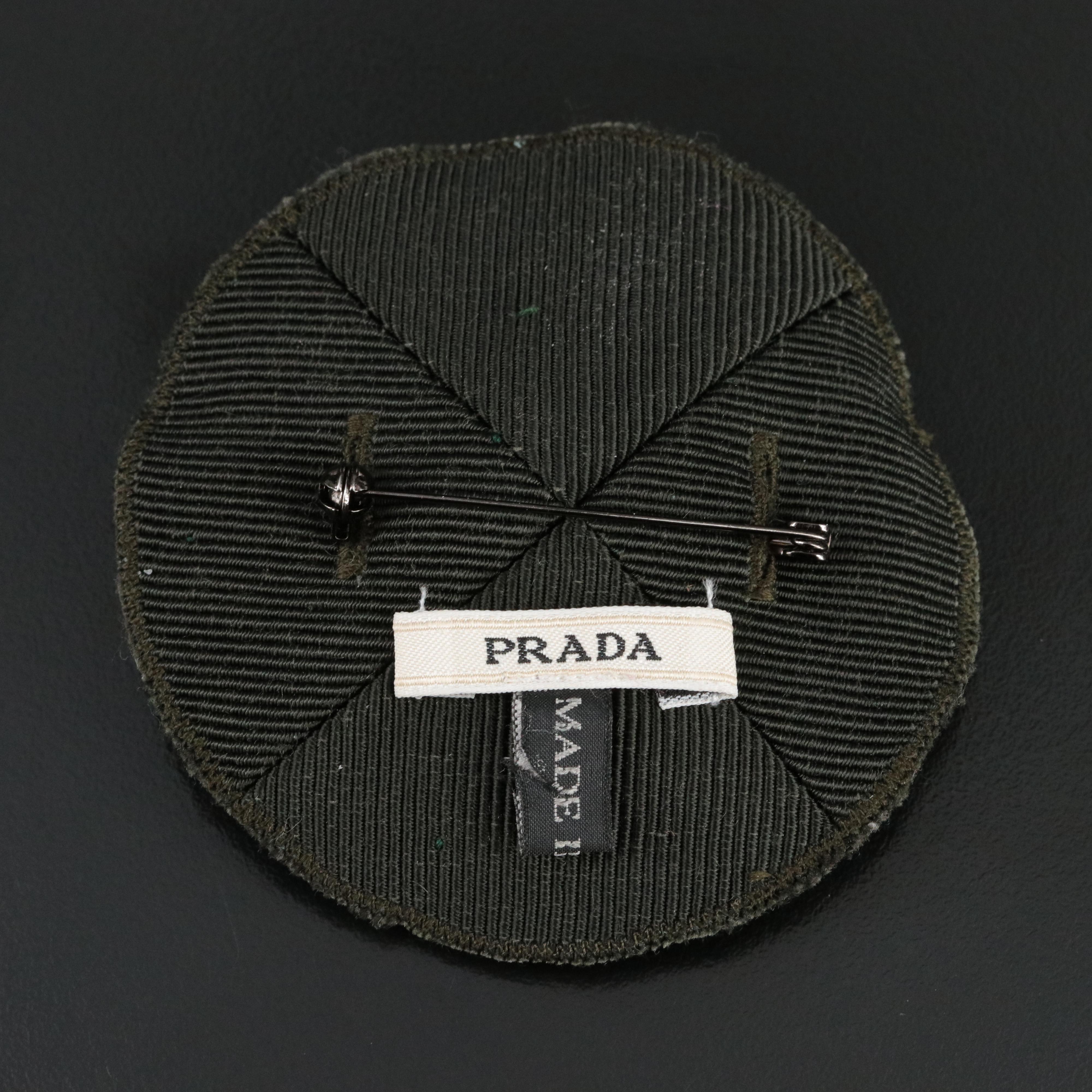 Prada Multi Color Crystal and Fabric Circular Brooch