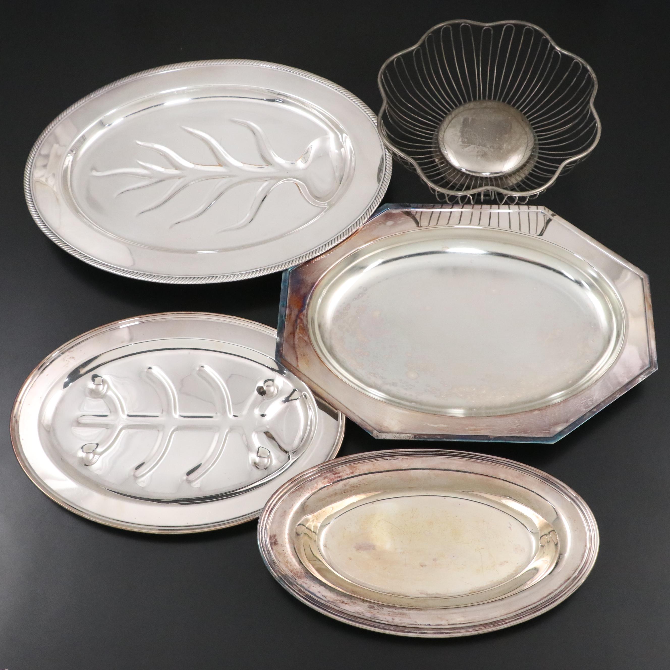 Wm. A. Rogers Silver Plate Serving Tray with Other Meat Platters and Serverware