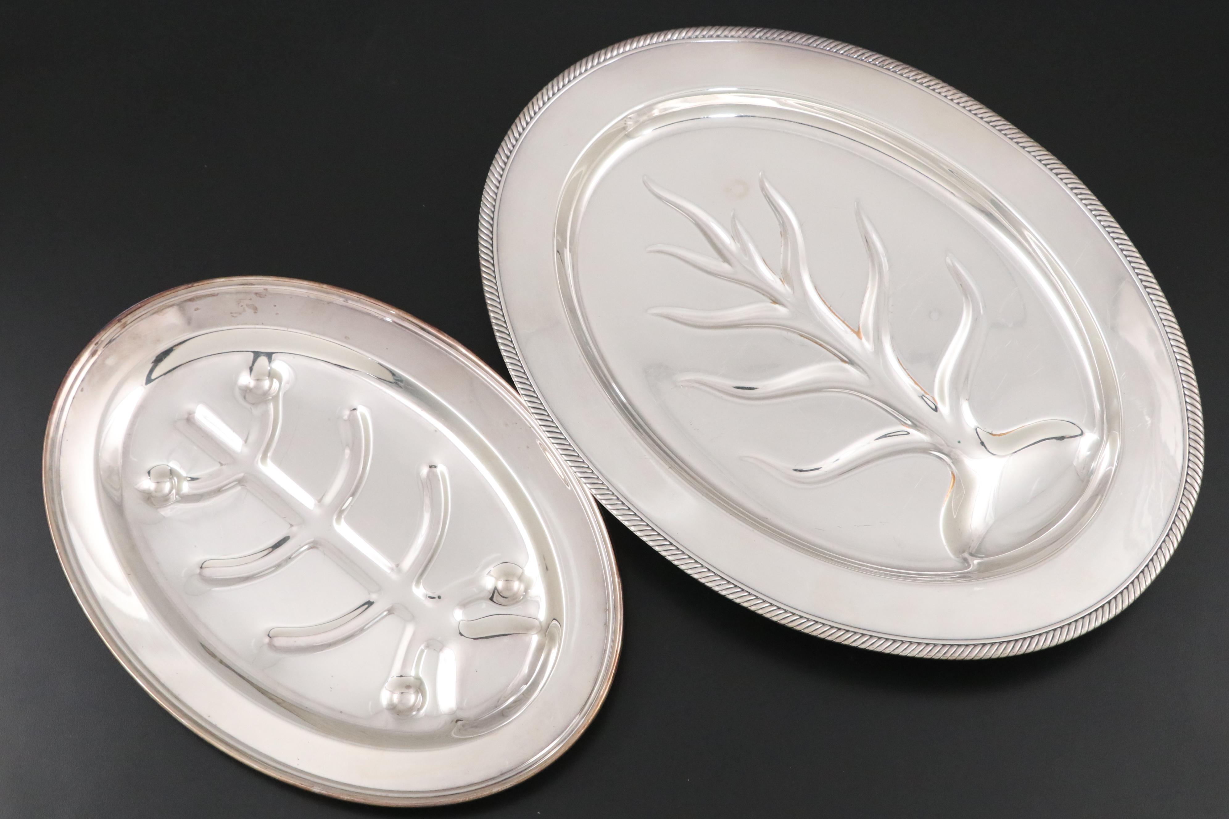 Wm. A. Rogers Silver Plate Serving Tray with Other Meat Platters and Serverware