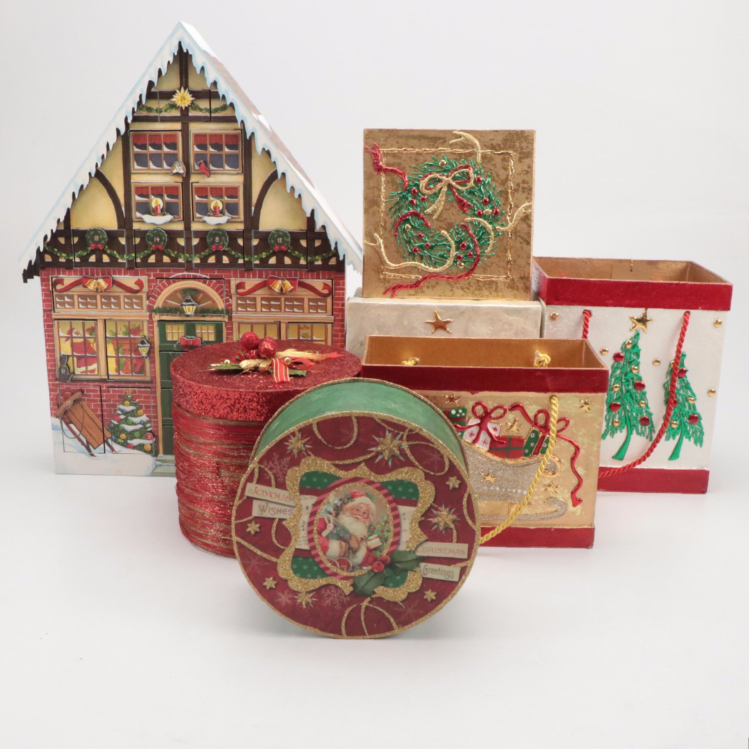 Byers' Choice Traditions Wooden Advent Calendar with Christmas Gift Boxes, 2000s