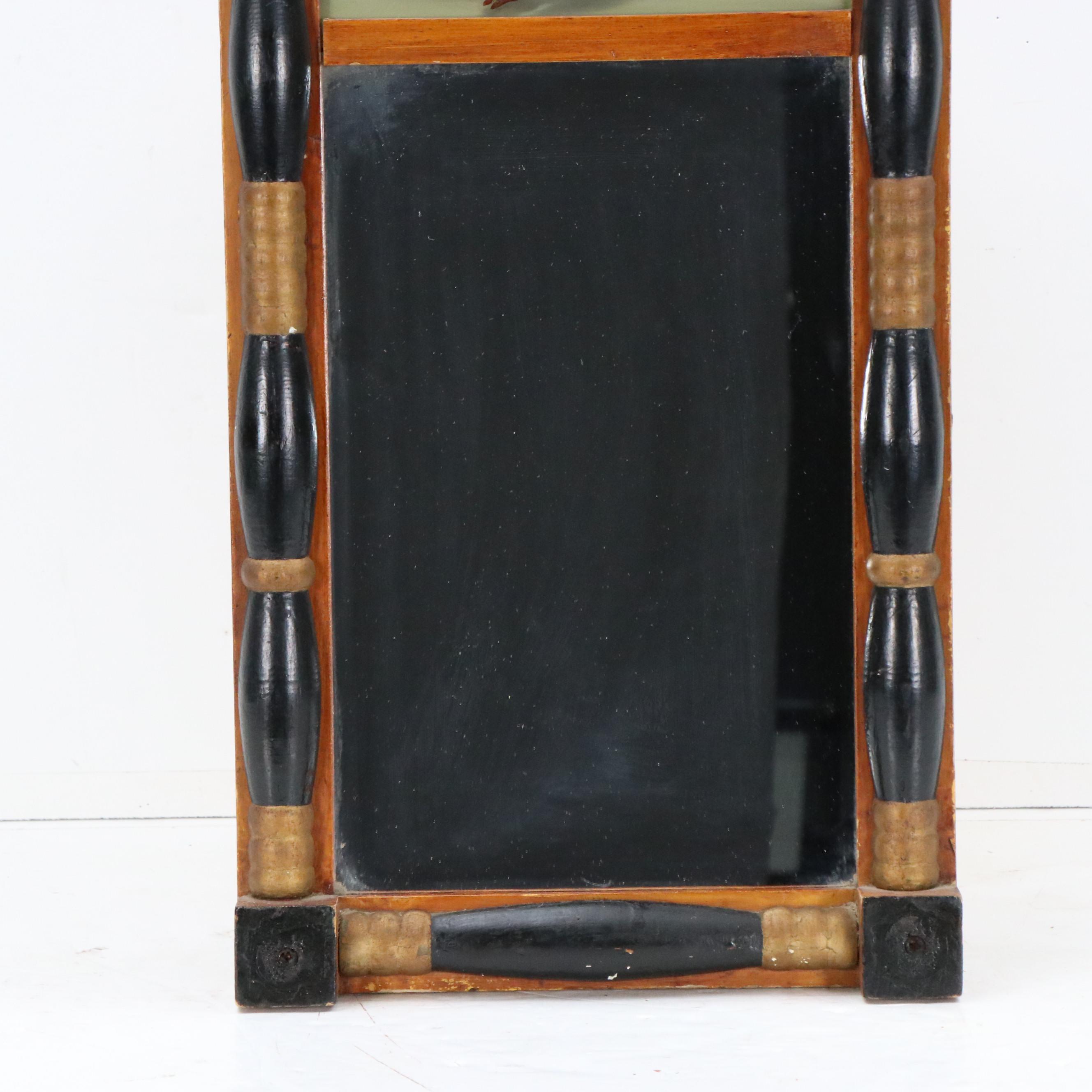 American Wooden Wall Mirror With Reverse Glass Painting