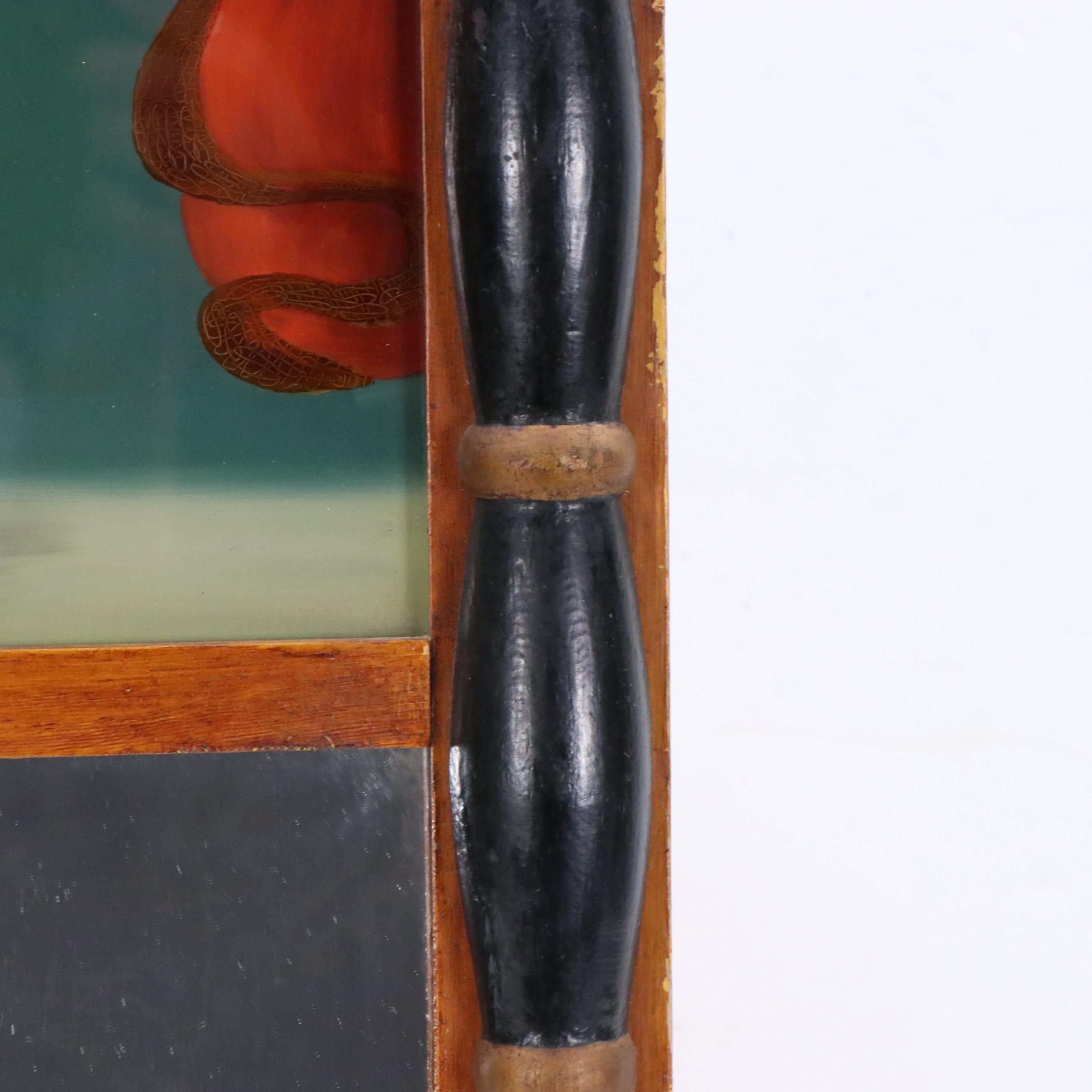 American Wooden Wall Mirror With Reverse Glass Painting