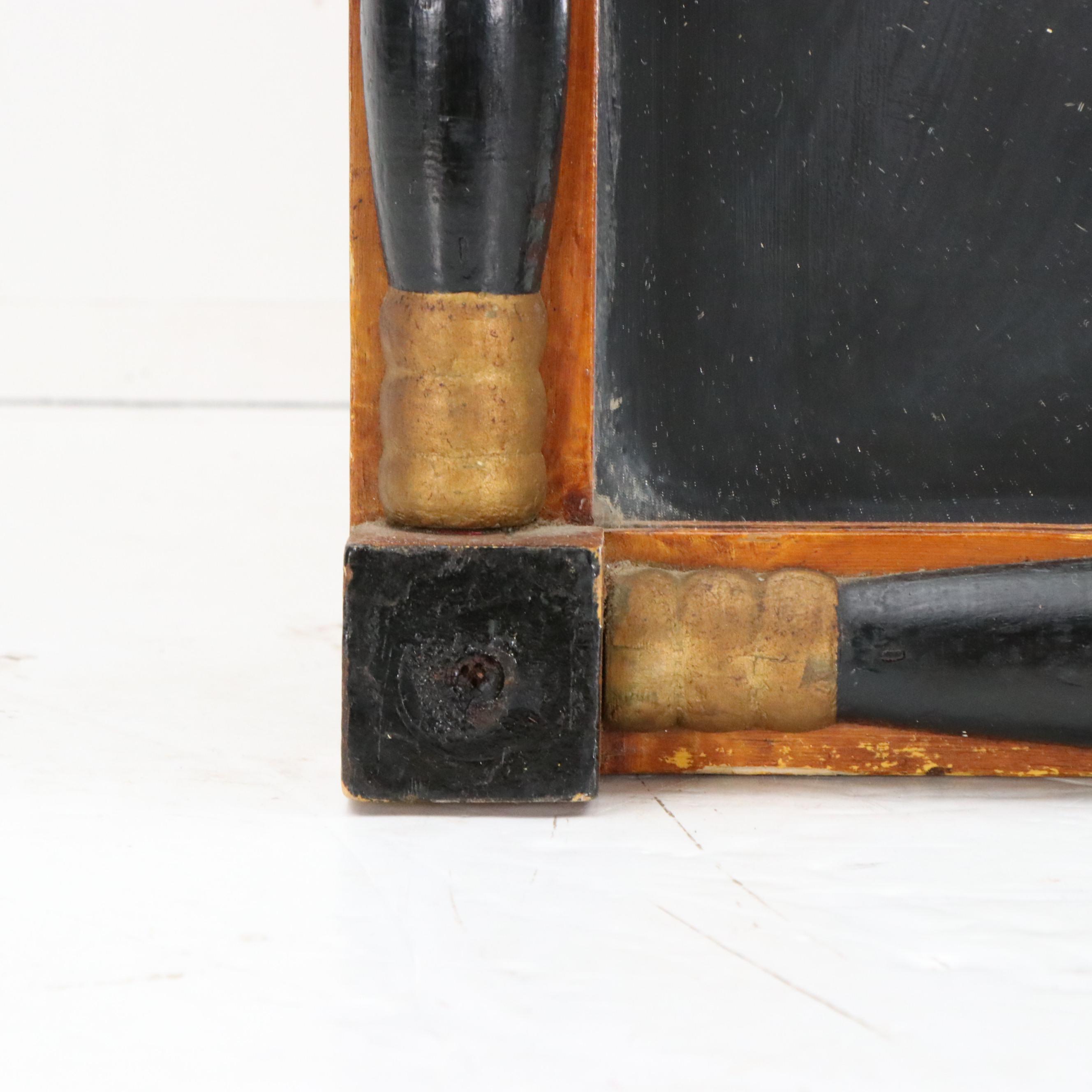 American Wooden Wall Mirror With Reverse Glass Painting