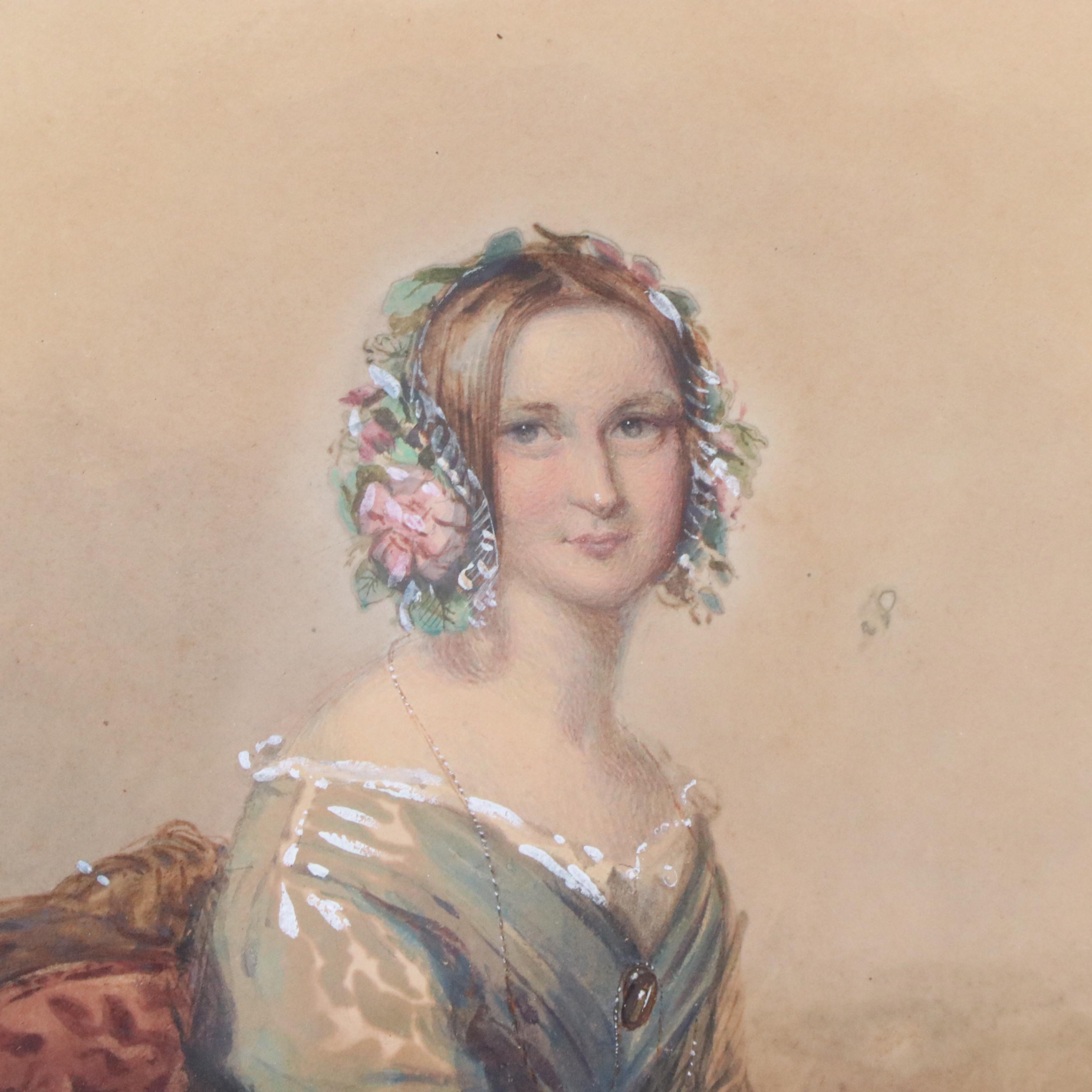 Portrait Watercolor Painting of Woman, 1848