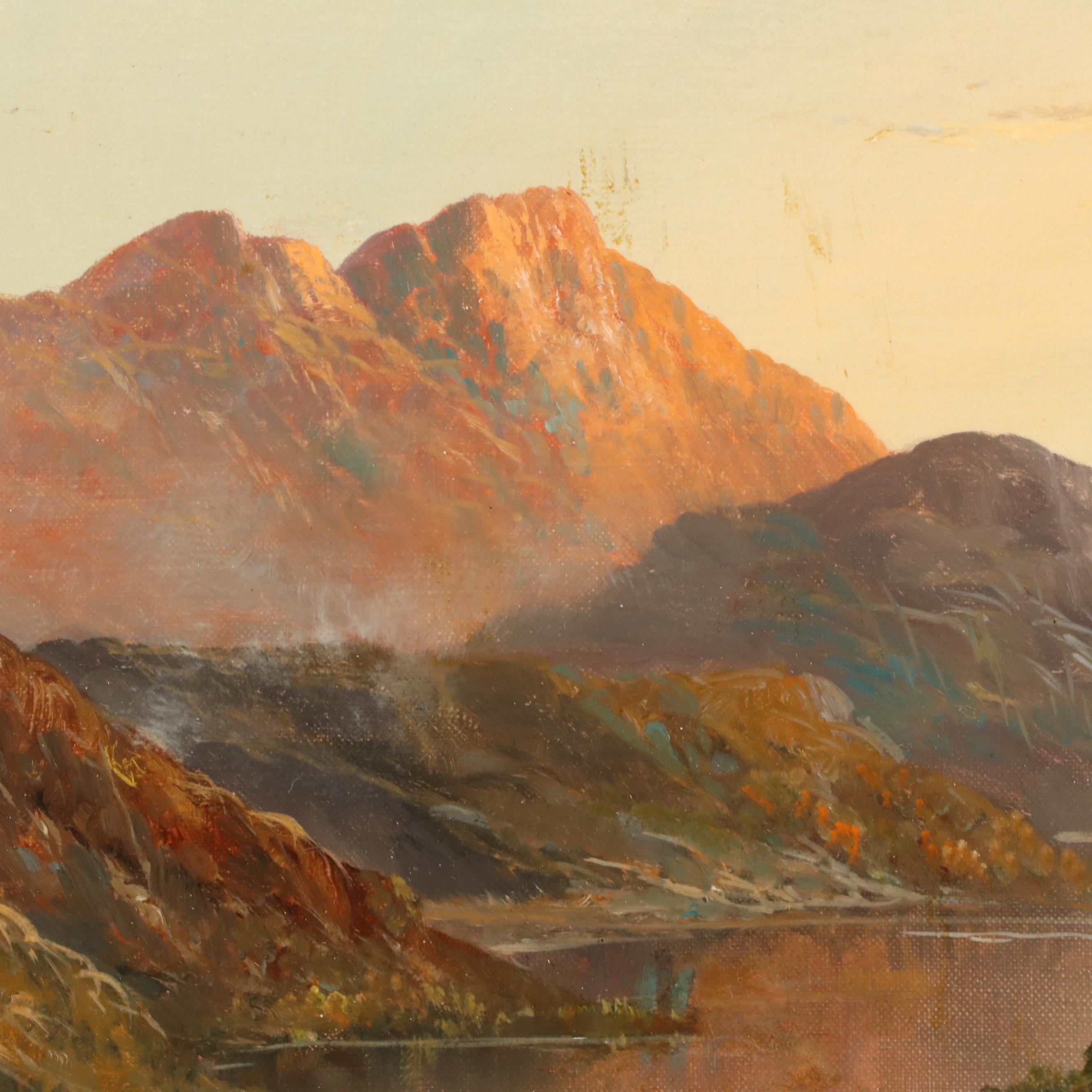 Alpine Lake Landscape Oil Painting, Late 19th Century