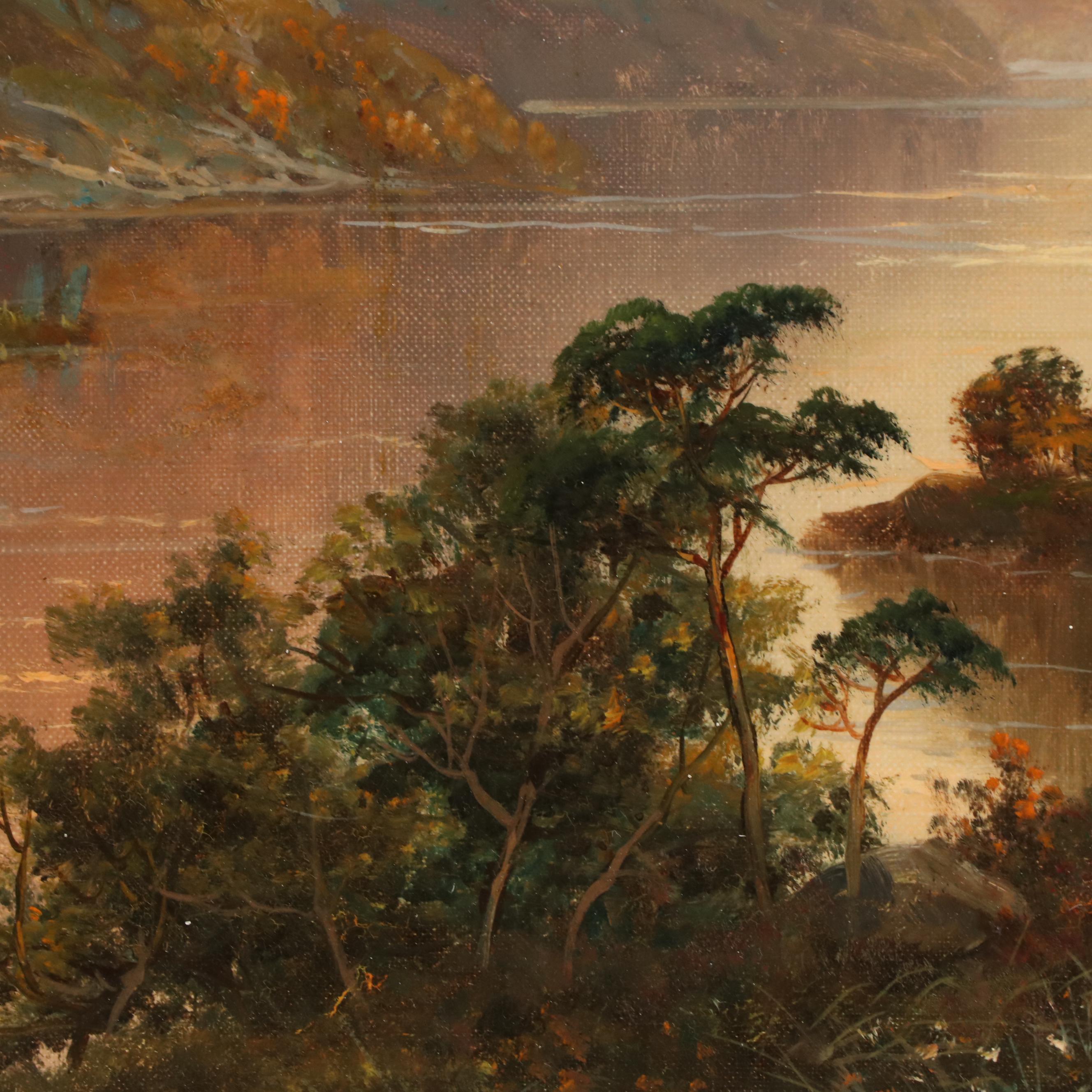 Alpine Lake Landscape Oil Painting, Late 19th Century