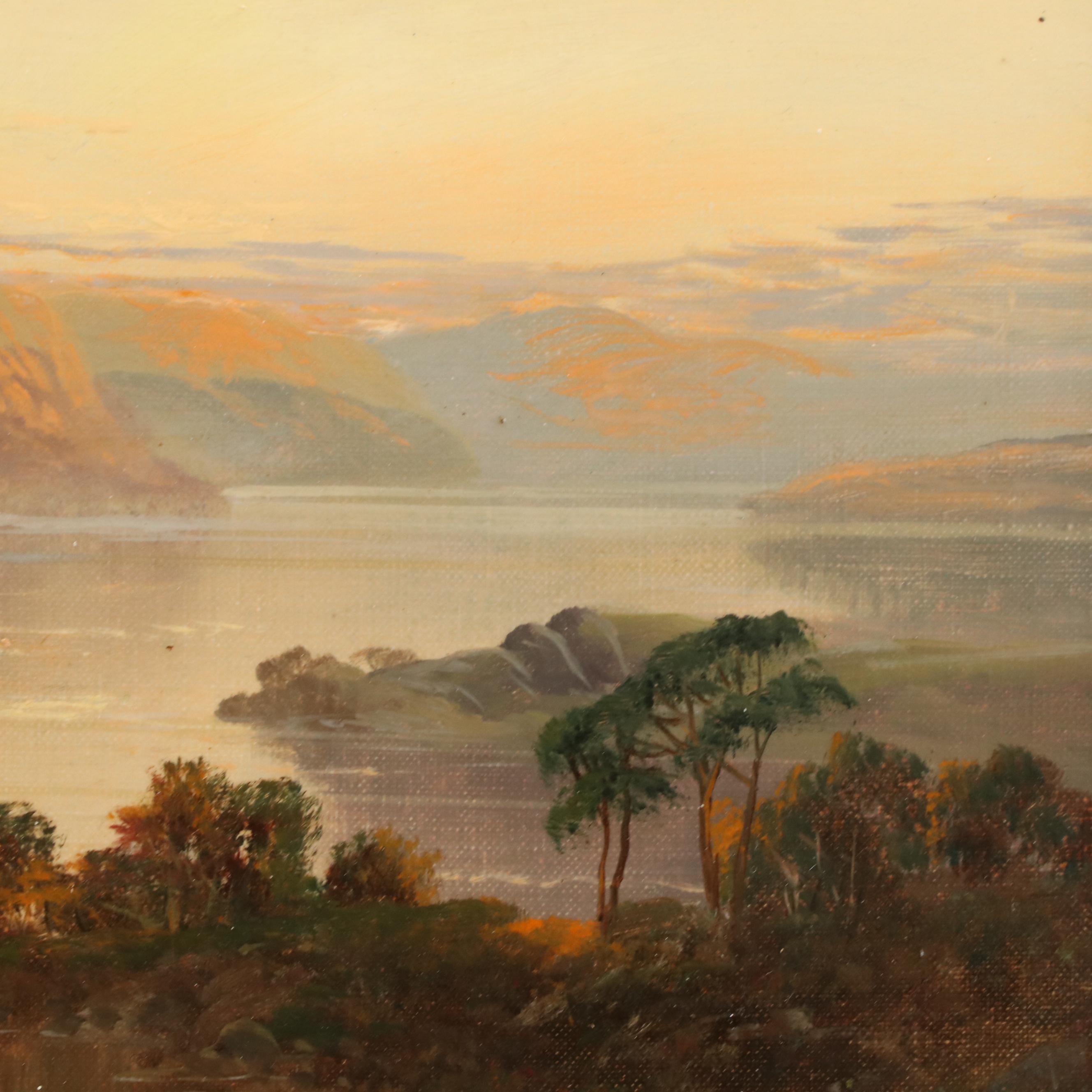 Alpine Lake Landscape Oil Painting, Late 19th Century