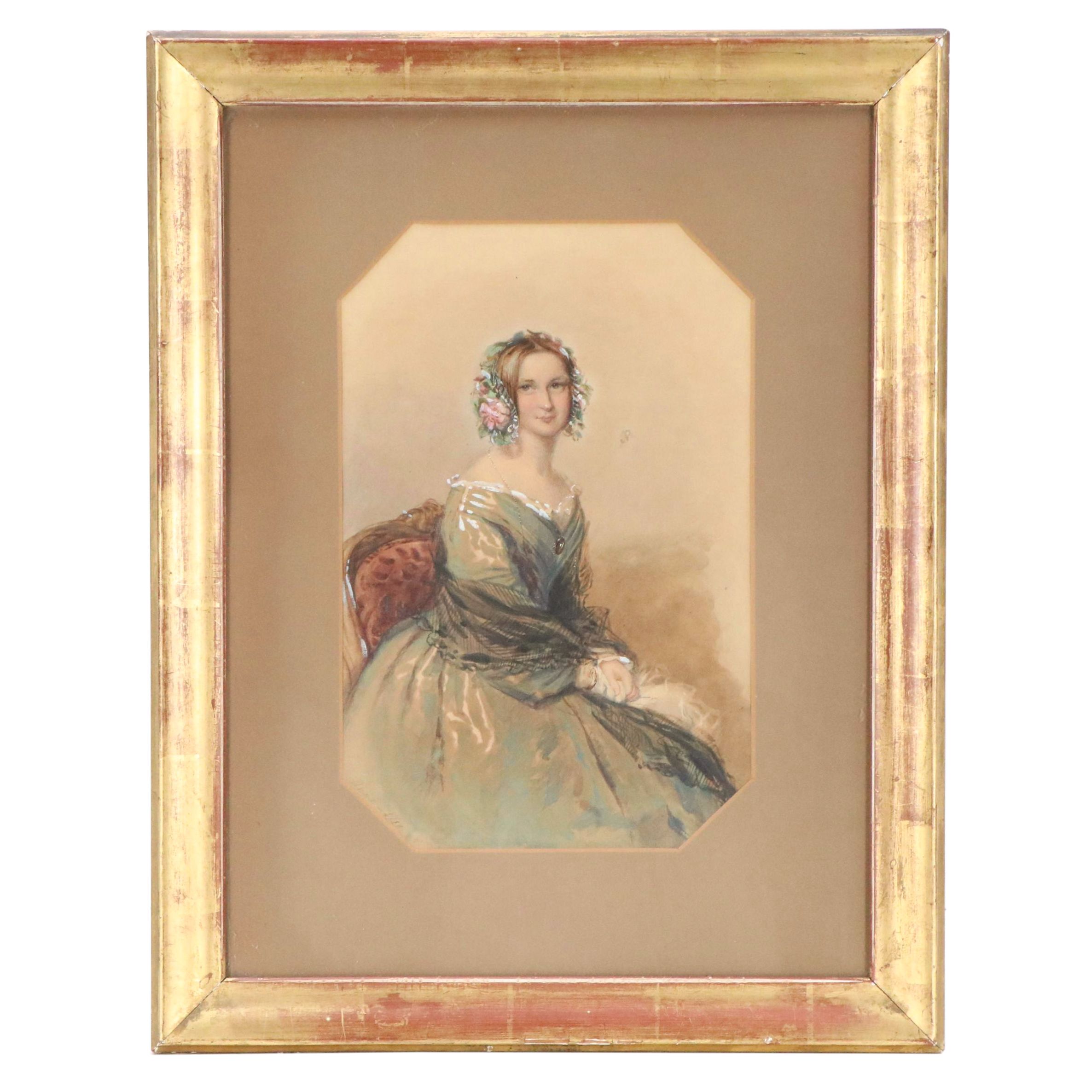 Portrait Watercolor Painting of Woman, 1848