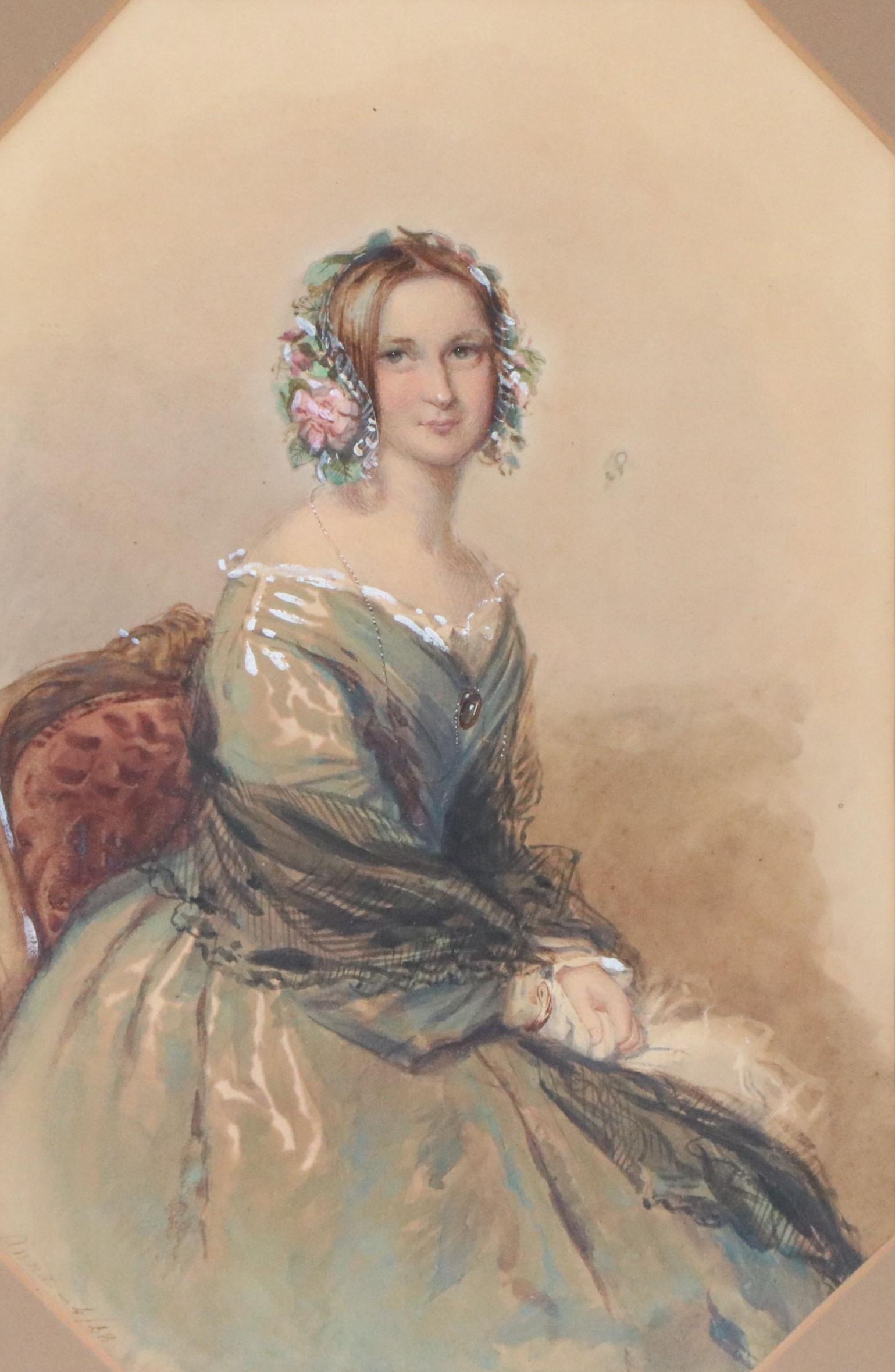 Portrait Watercolor Painting of Woman, 1848