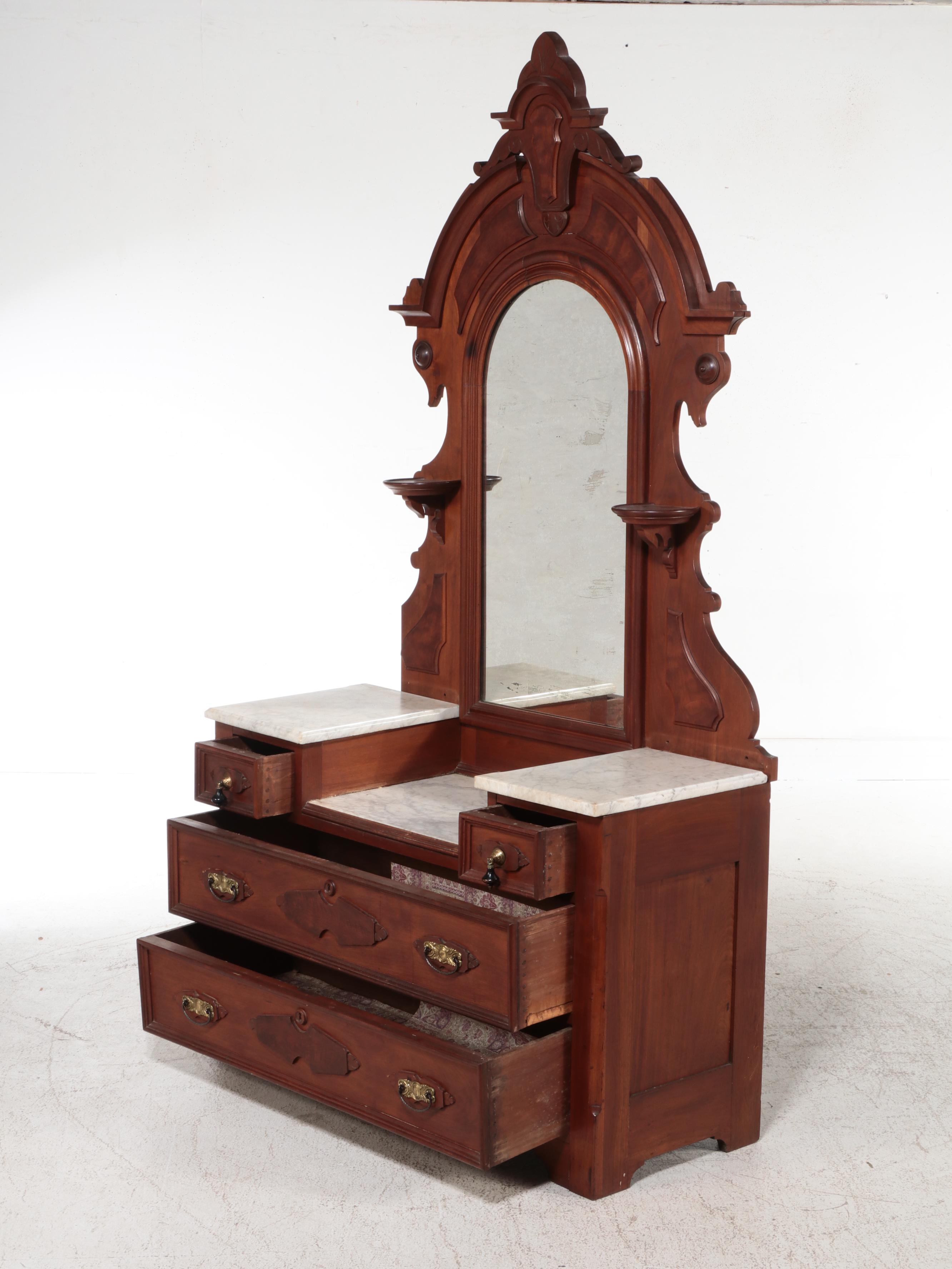 Eastlake Style Carved Walnut and Marble Dresser, 19th Century