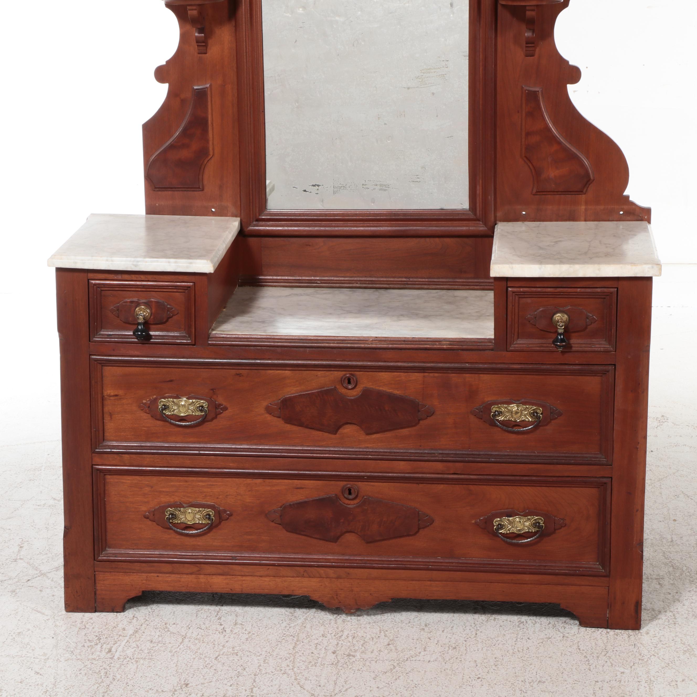 Eastlake Style Carved Walnut and Marble Dresser, 19th Century