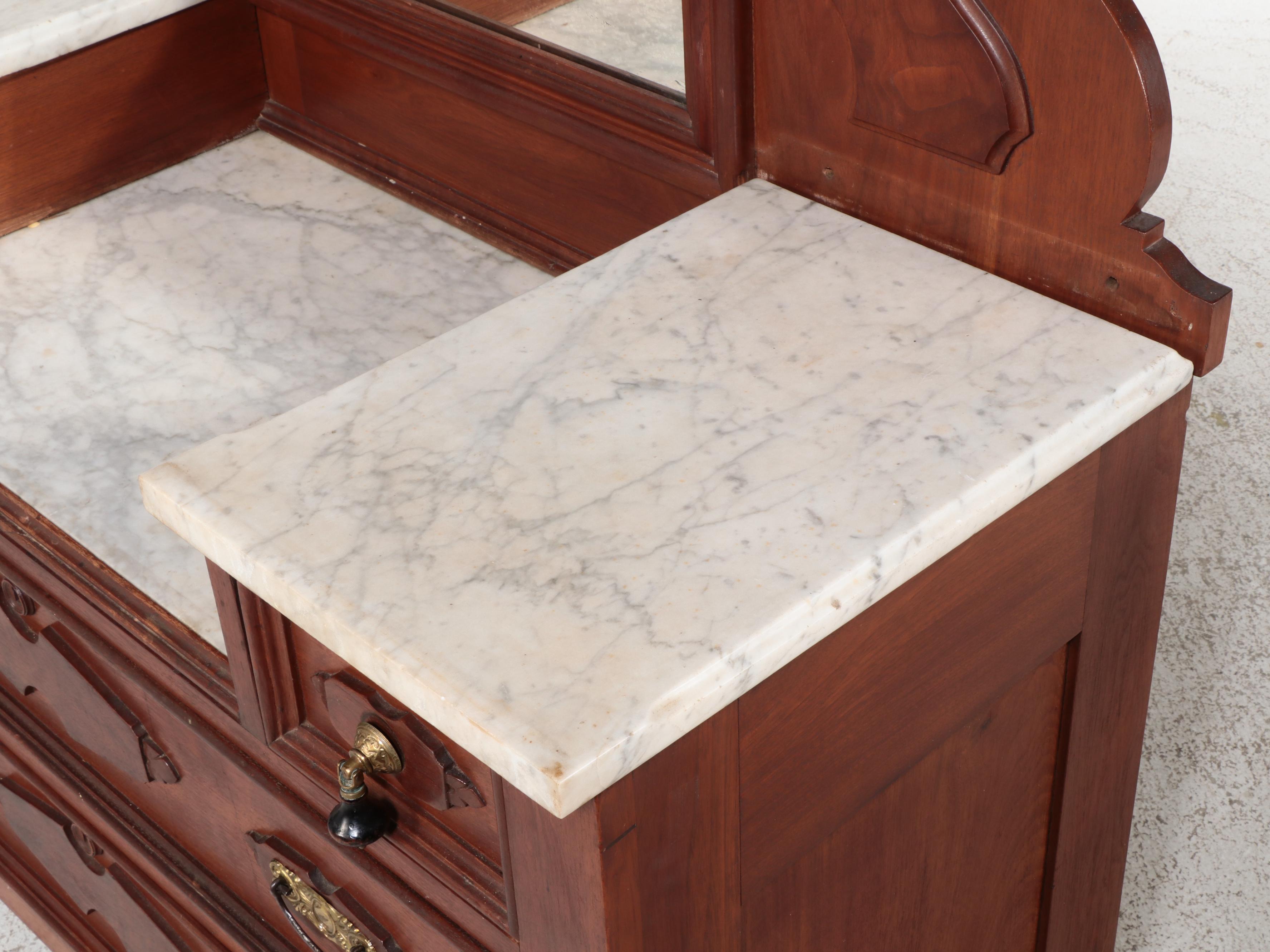 Eastlake Style Carved Walnut and Marble Dresser, 19th Century