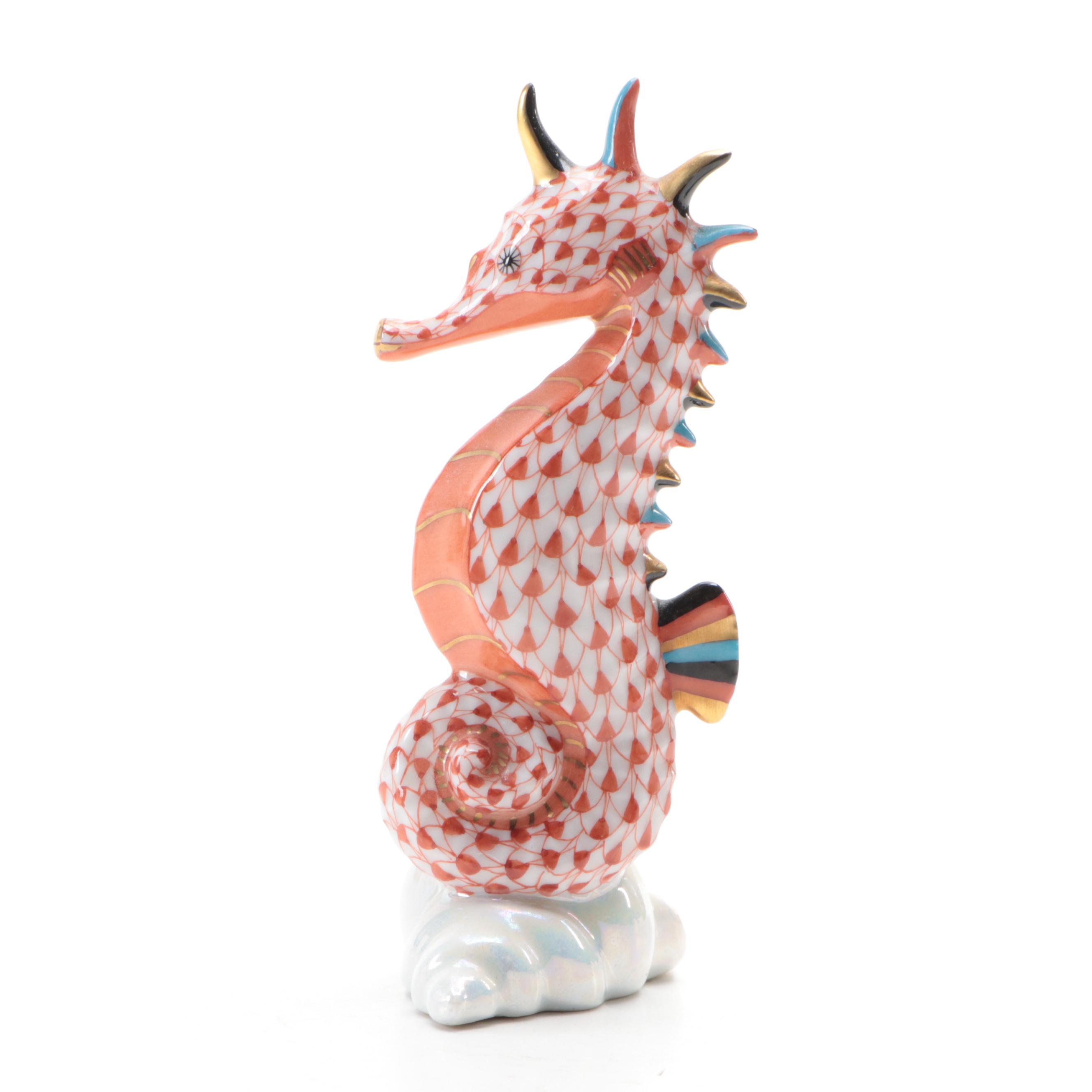Herend Rust Fishnet with Gold "Seahorse" Porcelain Figurine