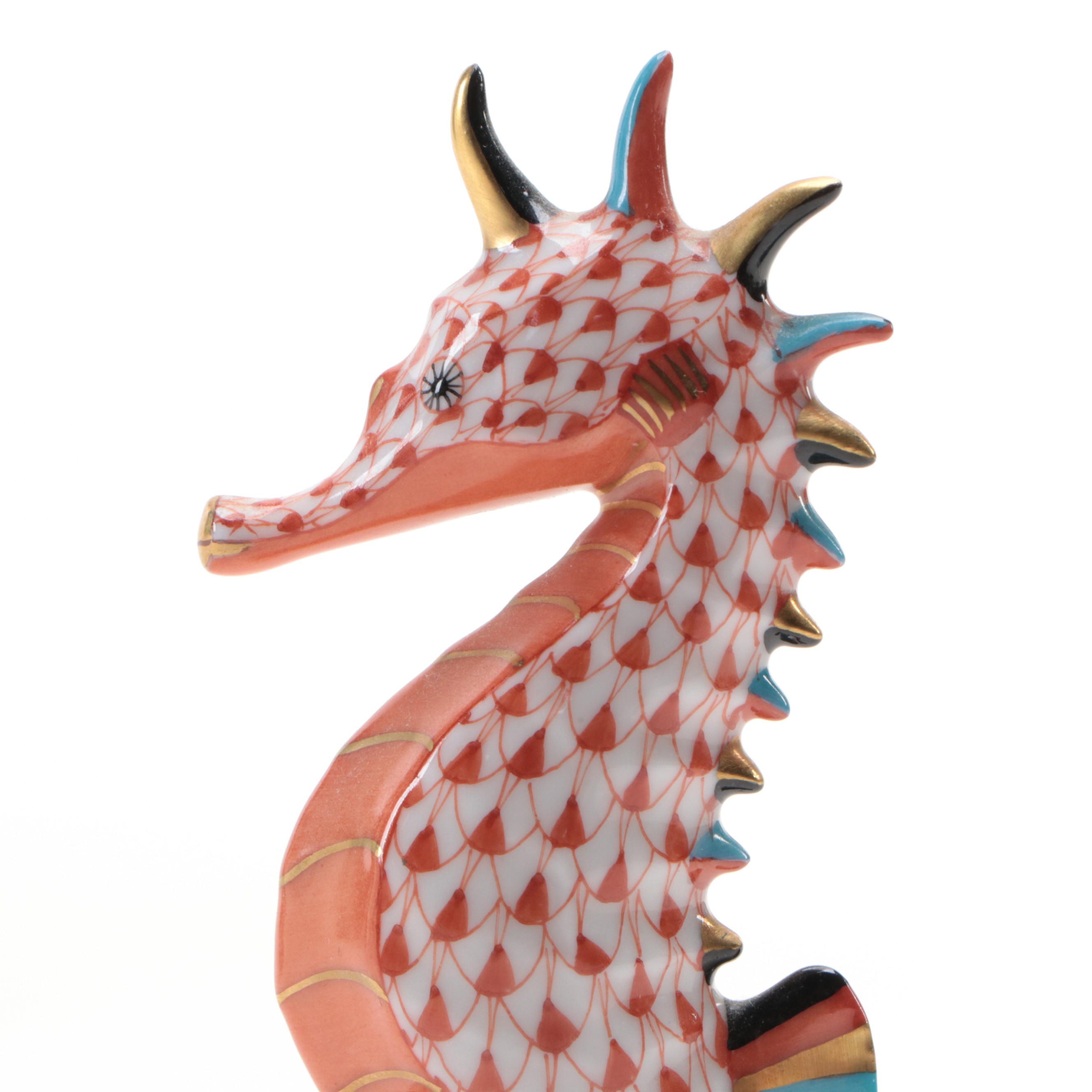 Herend Rust Fishnet with Gold "Seahorse" Porcelain Figurine
