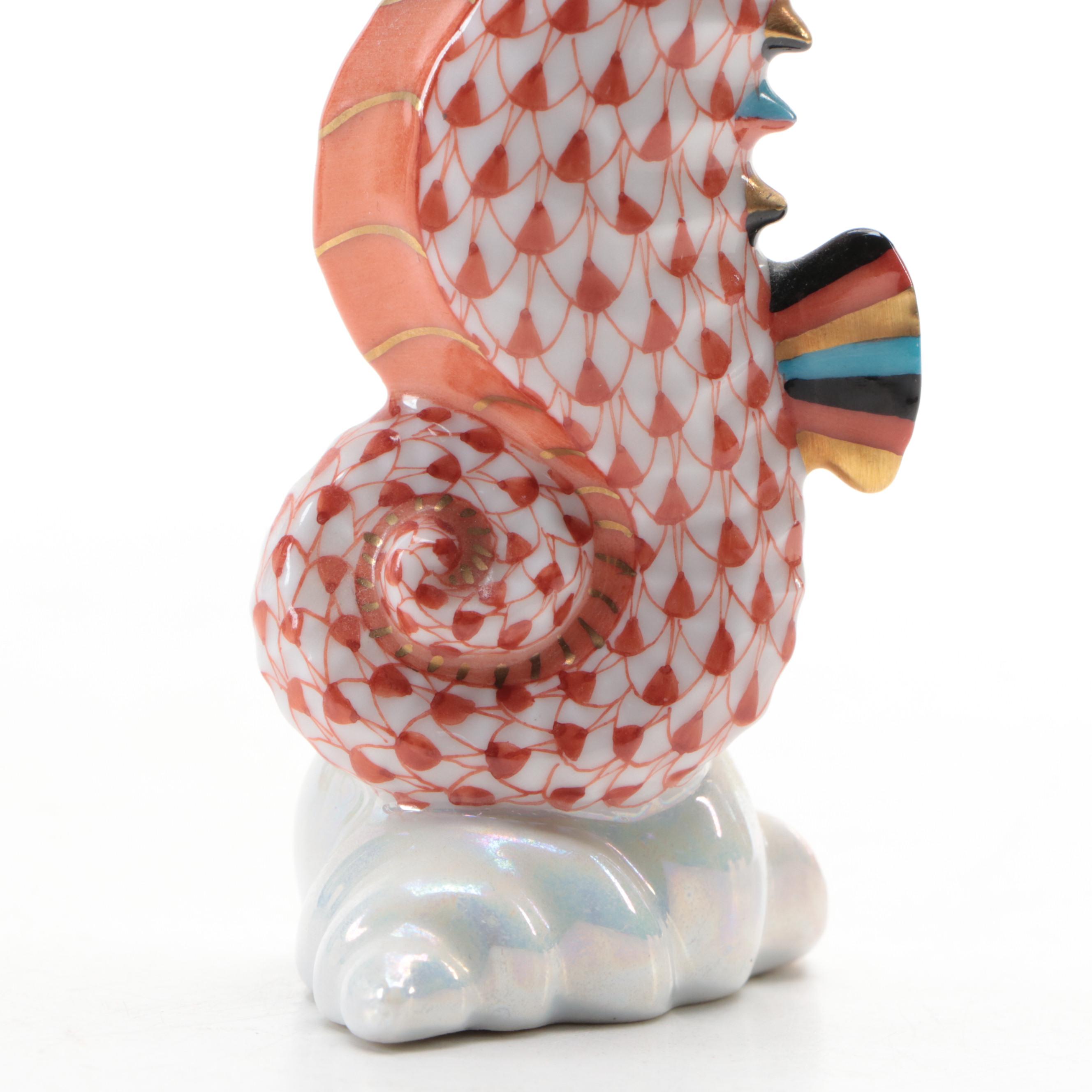 Herend Rust Fishnet with Gold "Seahorse" Porcelain Figurine