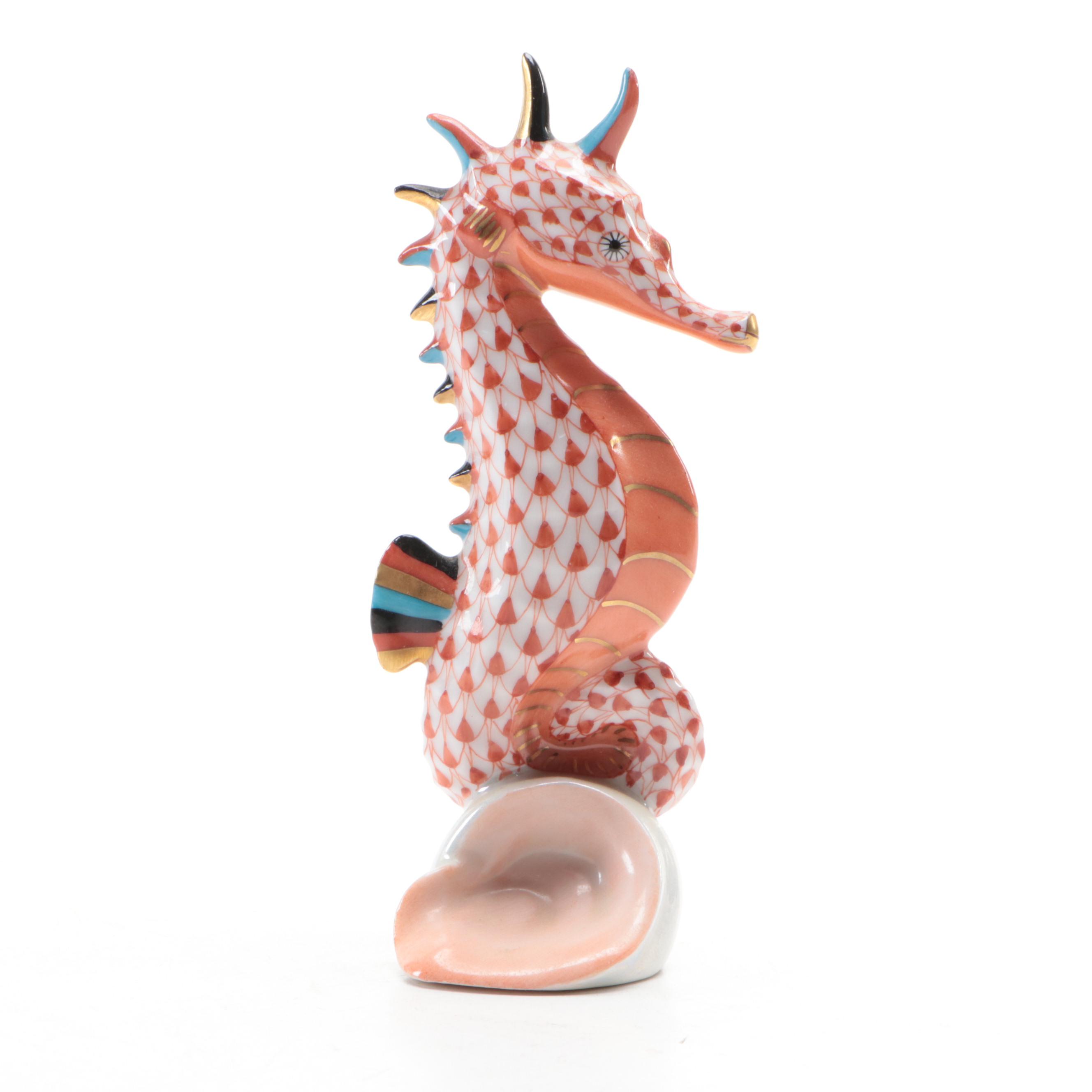 Herend Rust Fishnet with Gold "Seahorse" Porcelain Figurine