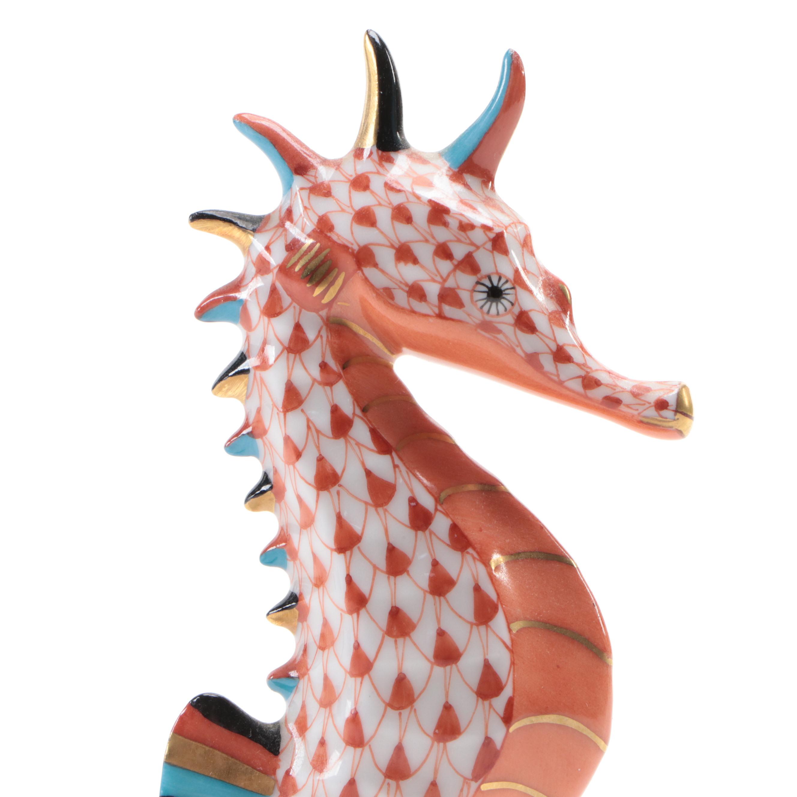 Herend Rust Fishnet with Gold "Seahorse" Porcelain Figurine