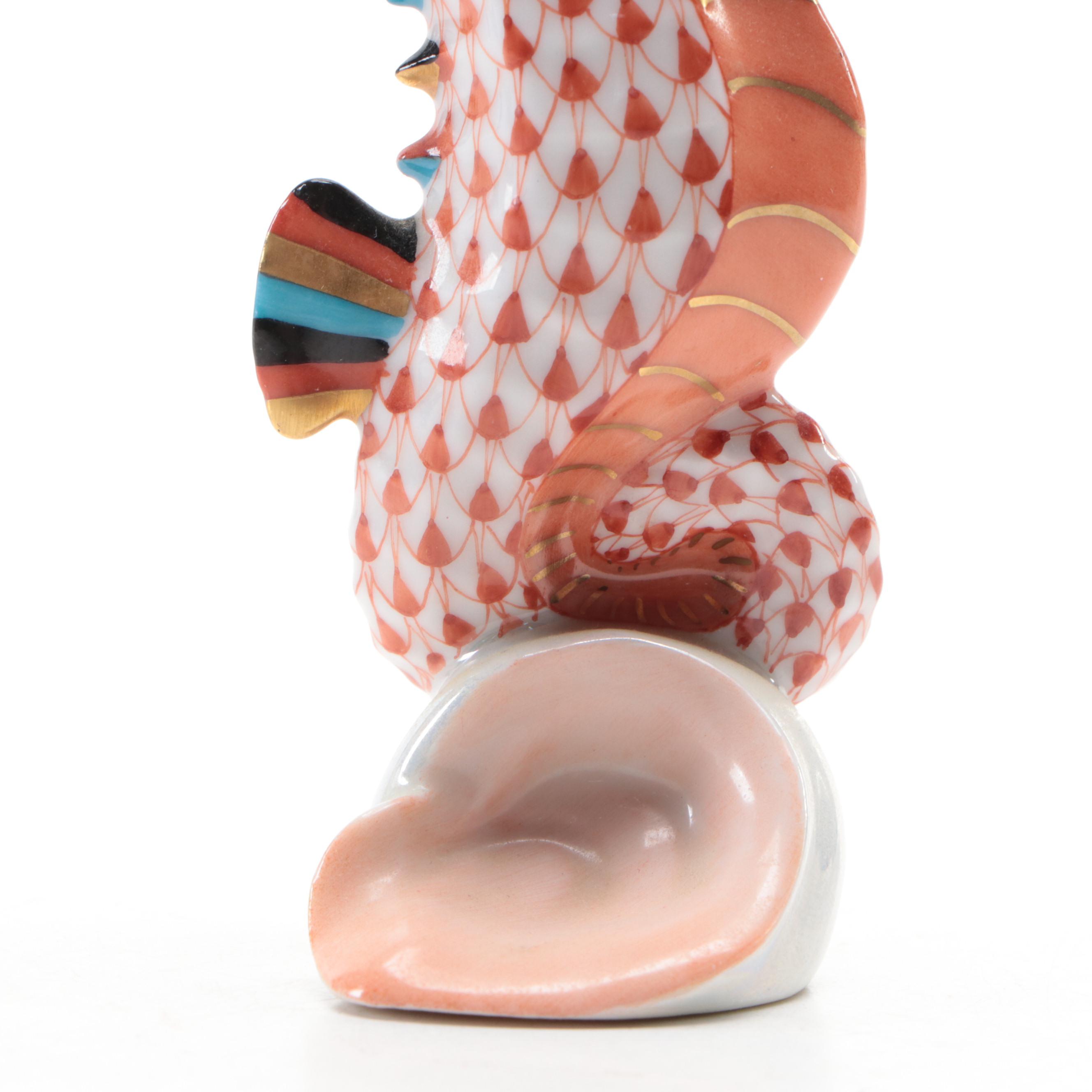 Herend Rust Fishnet with Gold "Seahorse" Porcelain Figurine