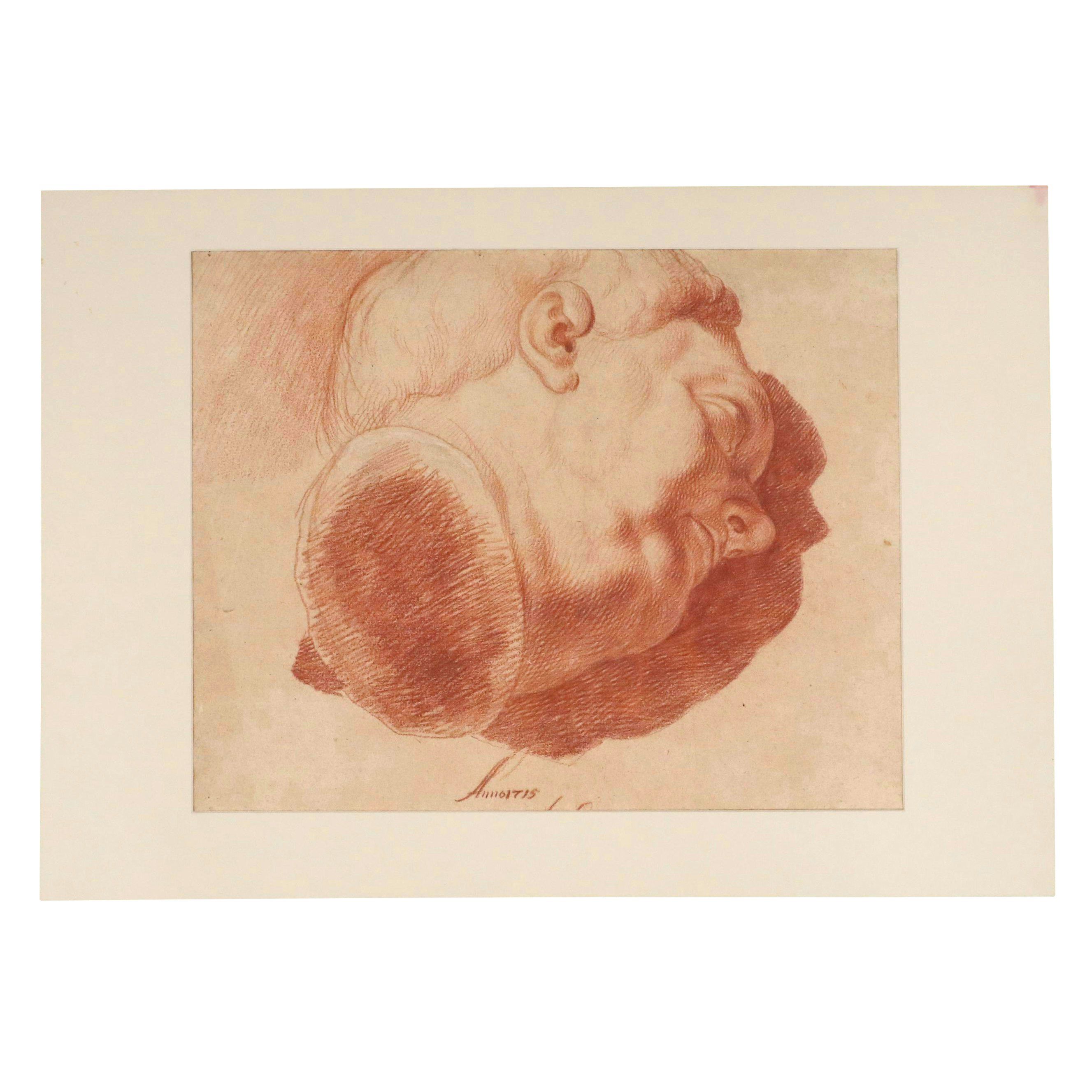 Johann Daniel Herz the Elder Red Chalk Drawing, 1715