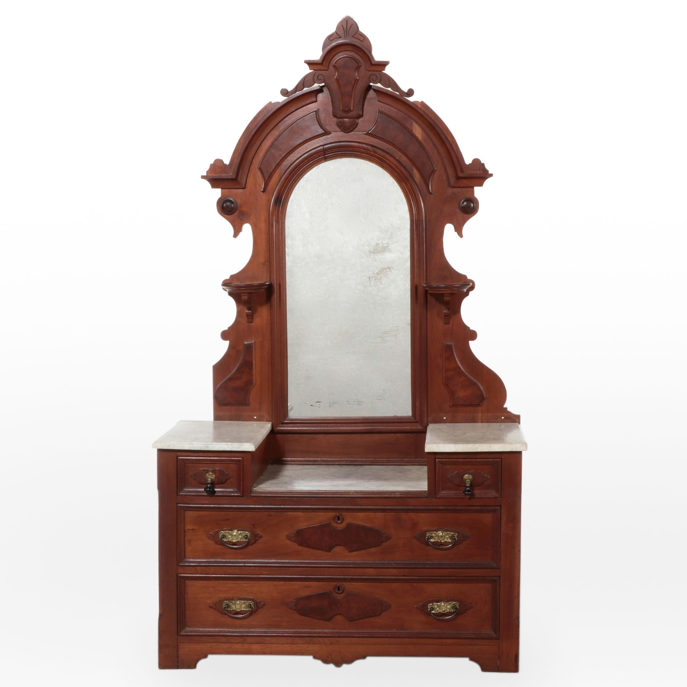Eastlake Style Carved Walnut and Marble Dresser, 19th Century