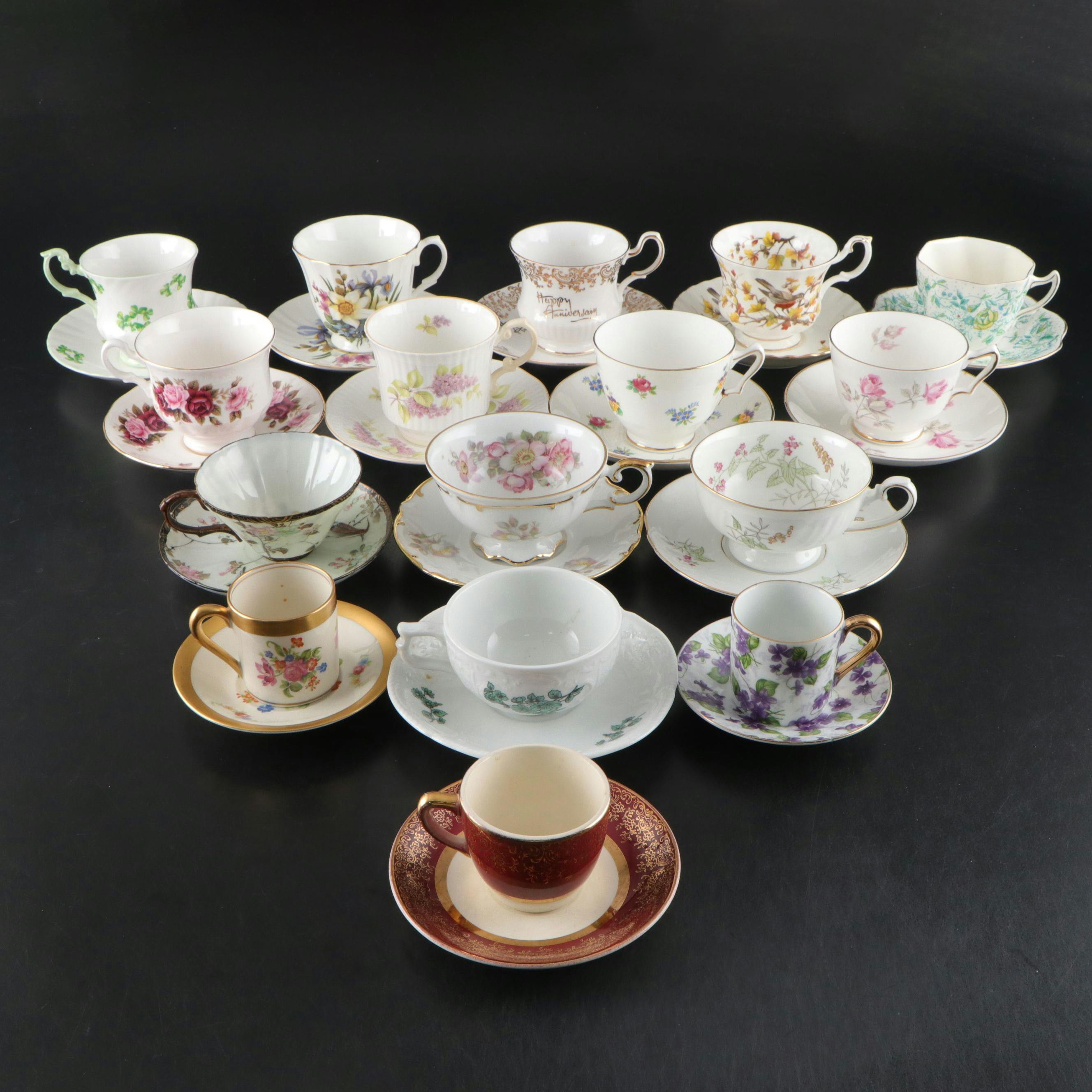 Rosiana China Co. Queen's with Other Bone China and Porcelain Cups and Saucers