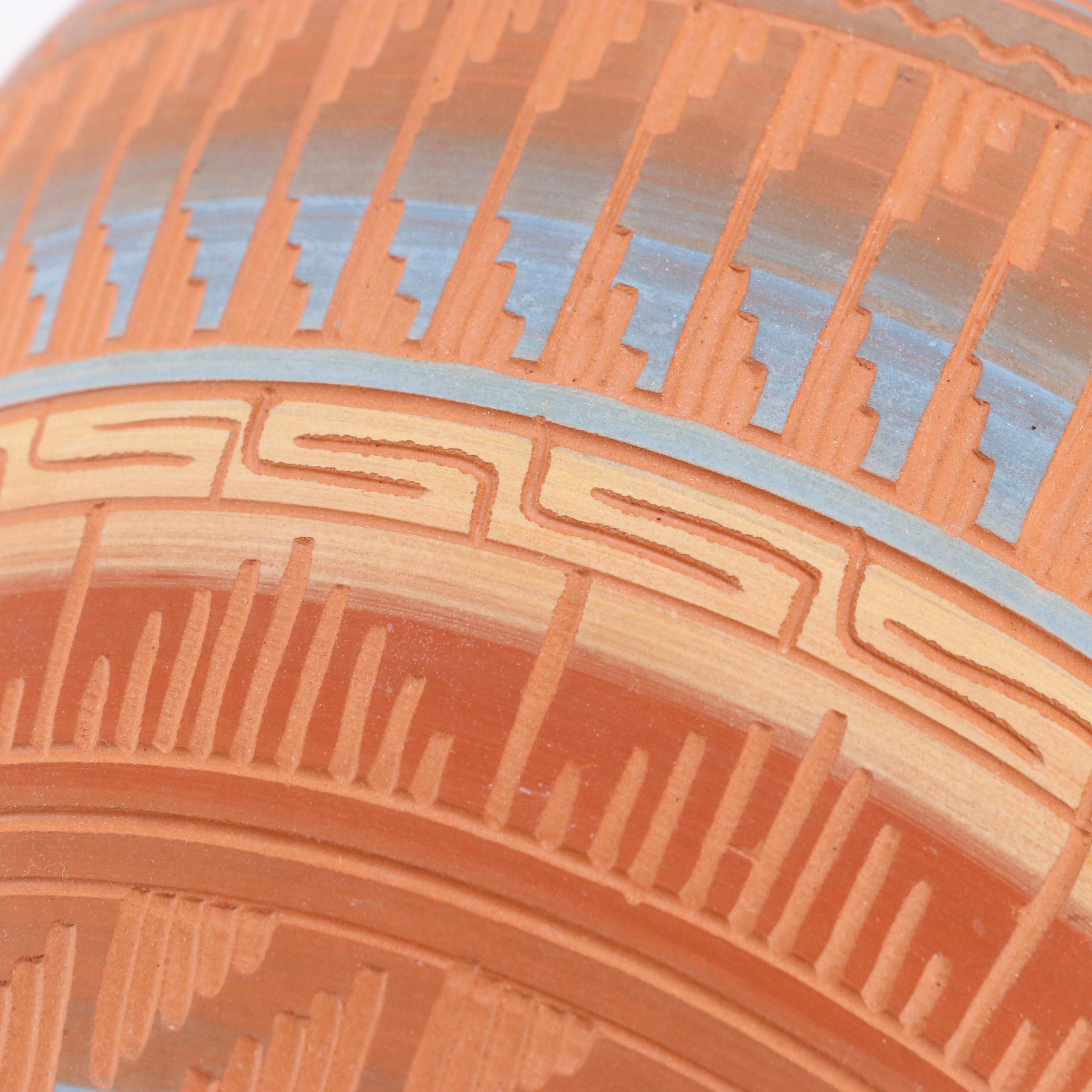 Nemadji Pottery with Nelson Navajo Sgraffito Earthenware Vase