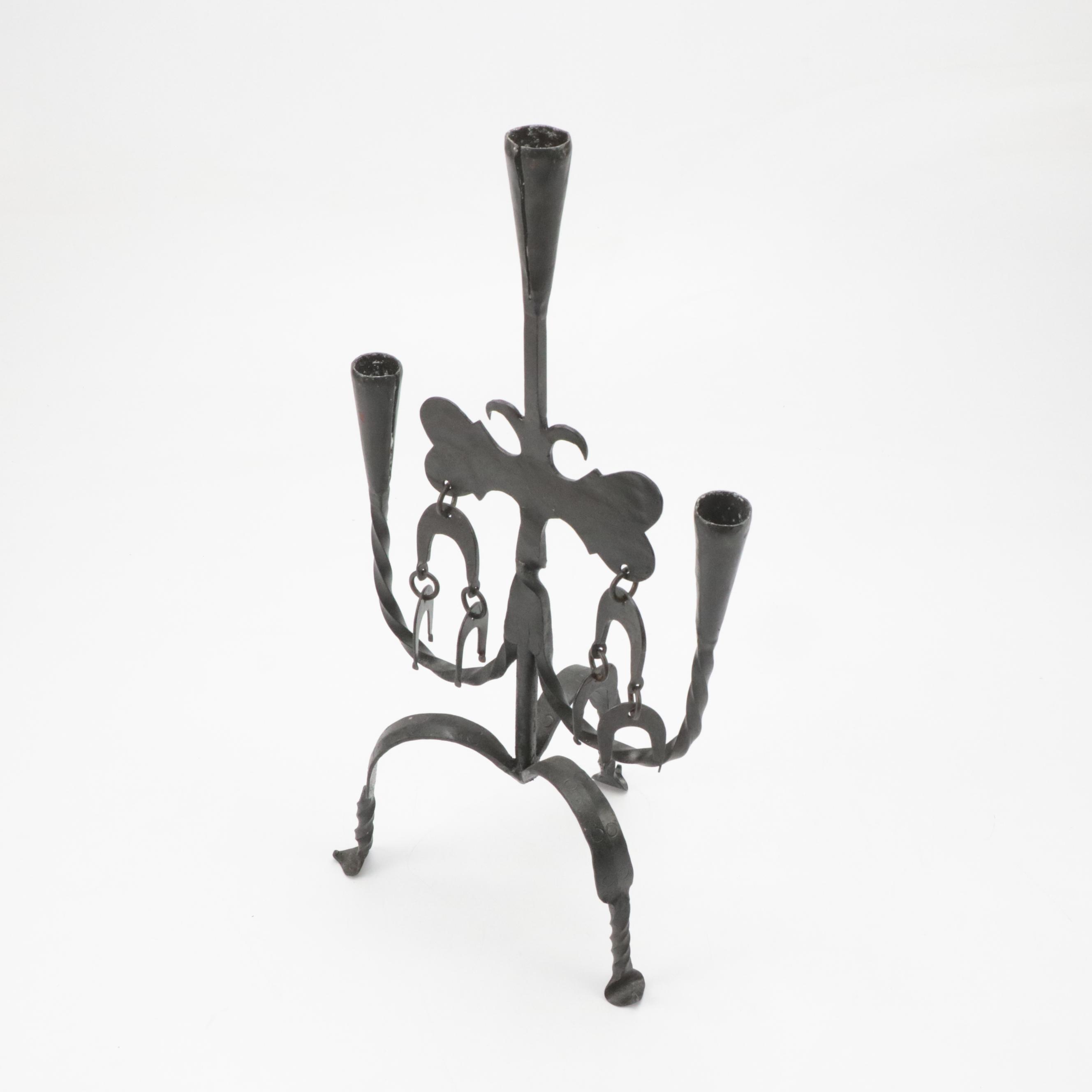 Swedish Hand-Forged 18th Century Reproduction Wrought Iron Candelabra