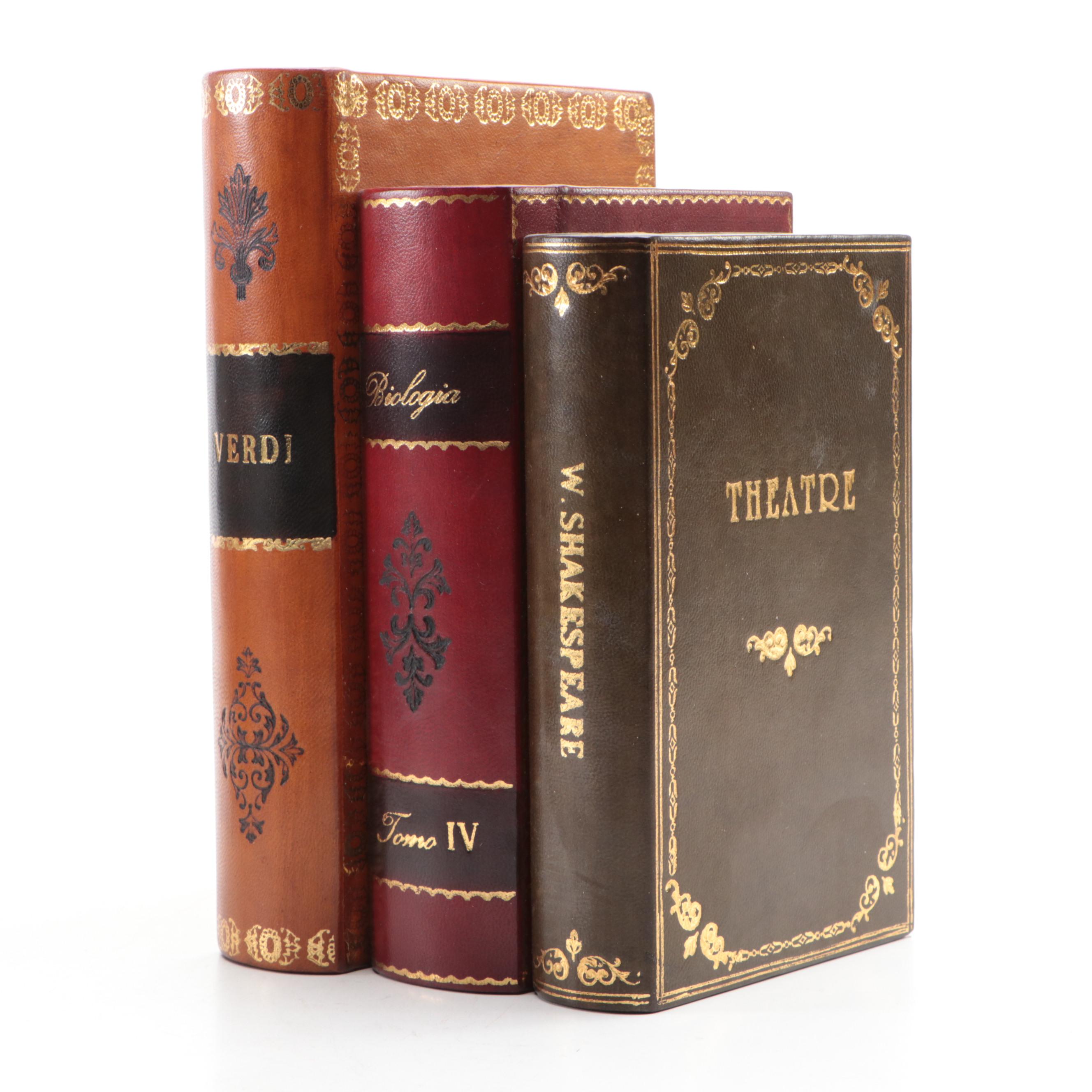 Italian Faux Leather and Wood Faux Book Bookends